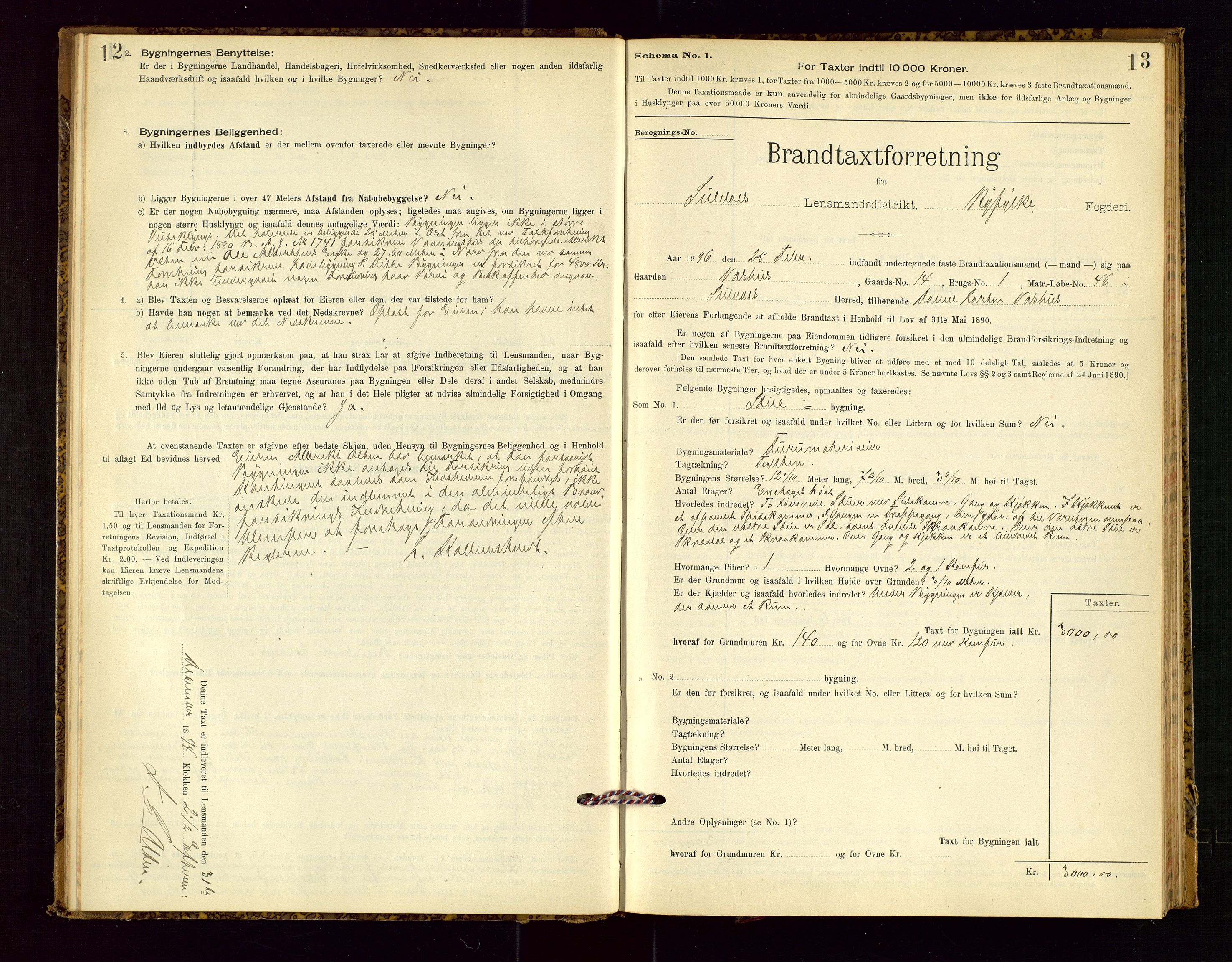 Suldal lensmannskontor, SAST/A-100419/Gob/L0001: "Brandtaxationsprotokol", 1894-1923, p. 12-13