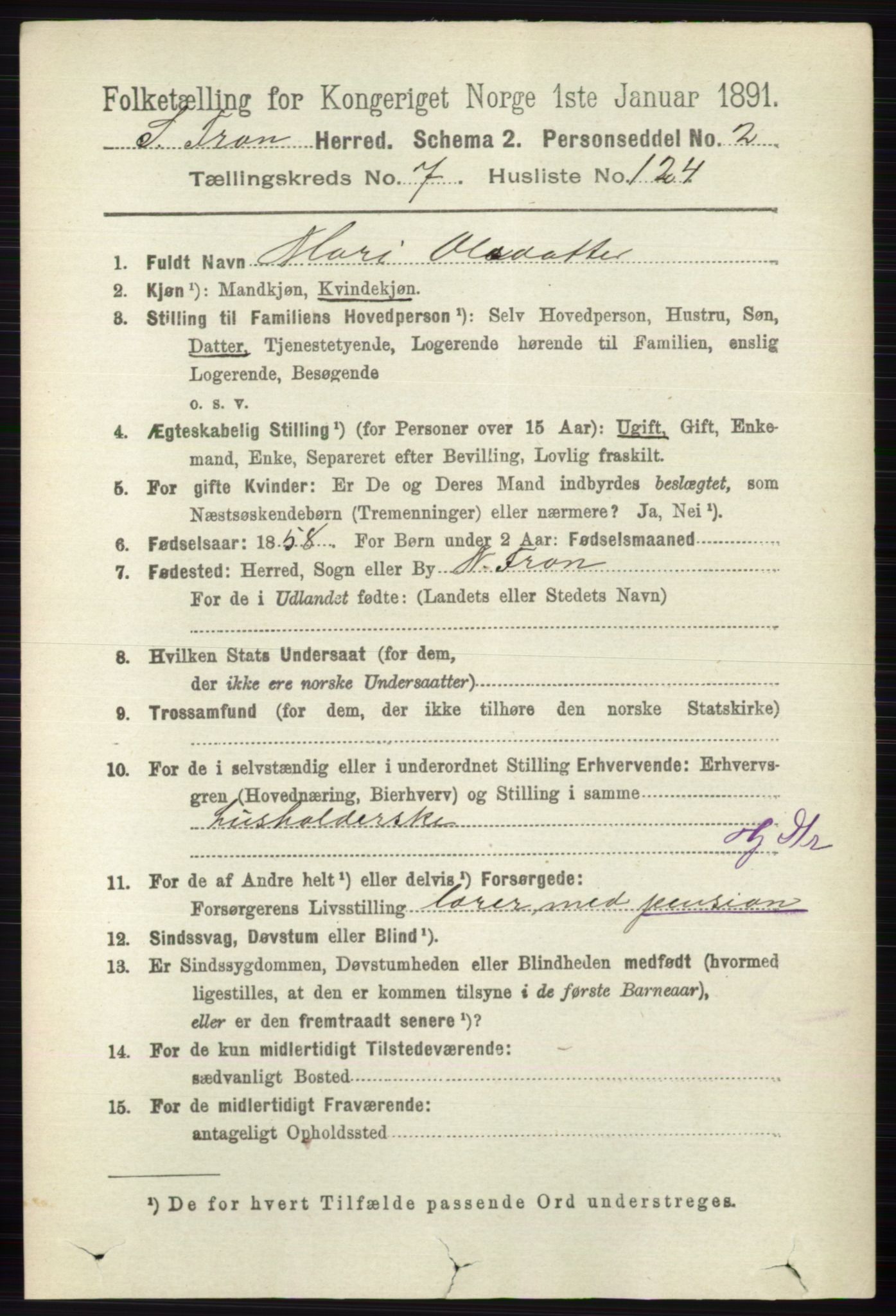 RA, 1891 census for 0519 Sør-Fron, 1891, p. 3695