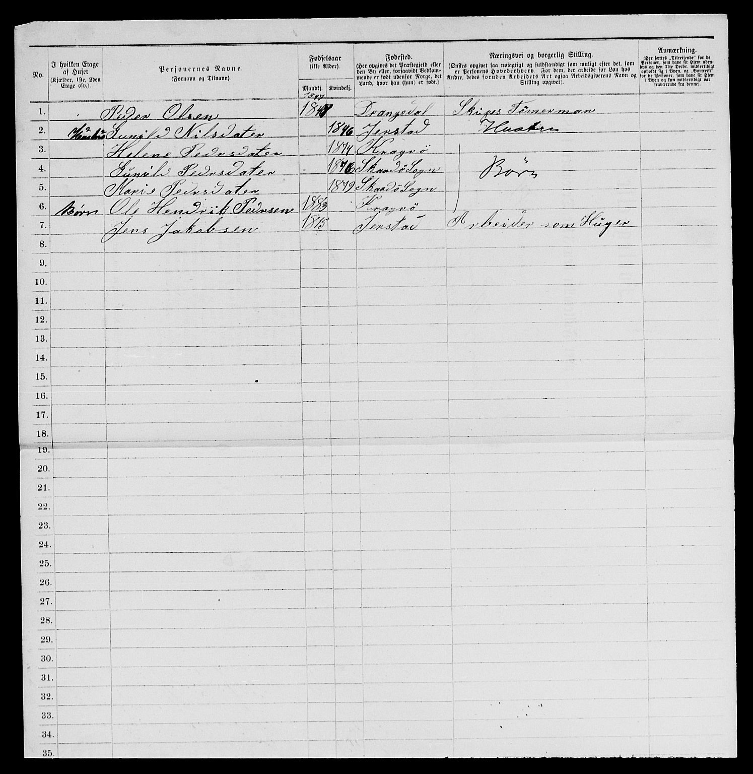 SAKO, 1885 census for 0801 Kragerø, 1885, p. 750