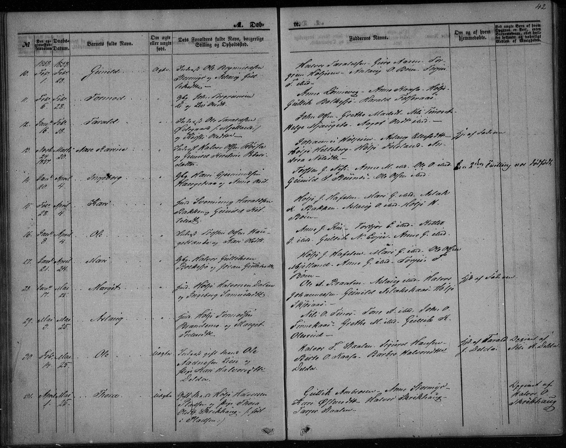 Gransherad kirkebøker, SAKO/A-267/F/Fa/L0002: Parish register (official) no. I 2, 1844-1859, p. 42