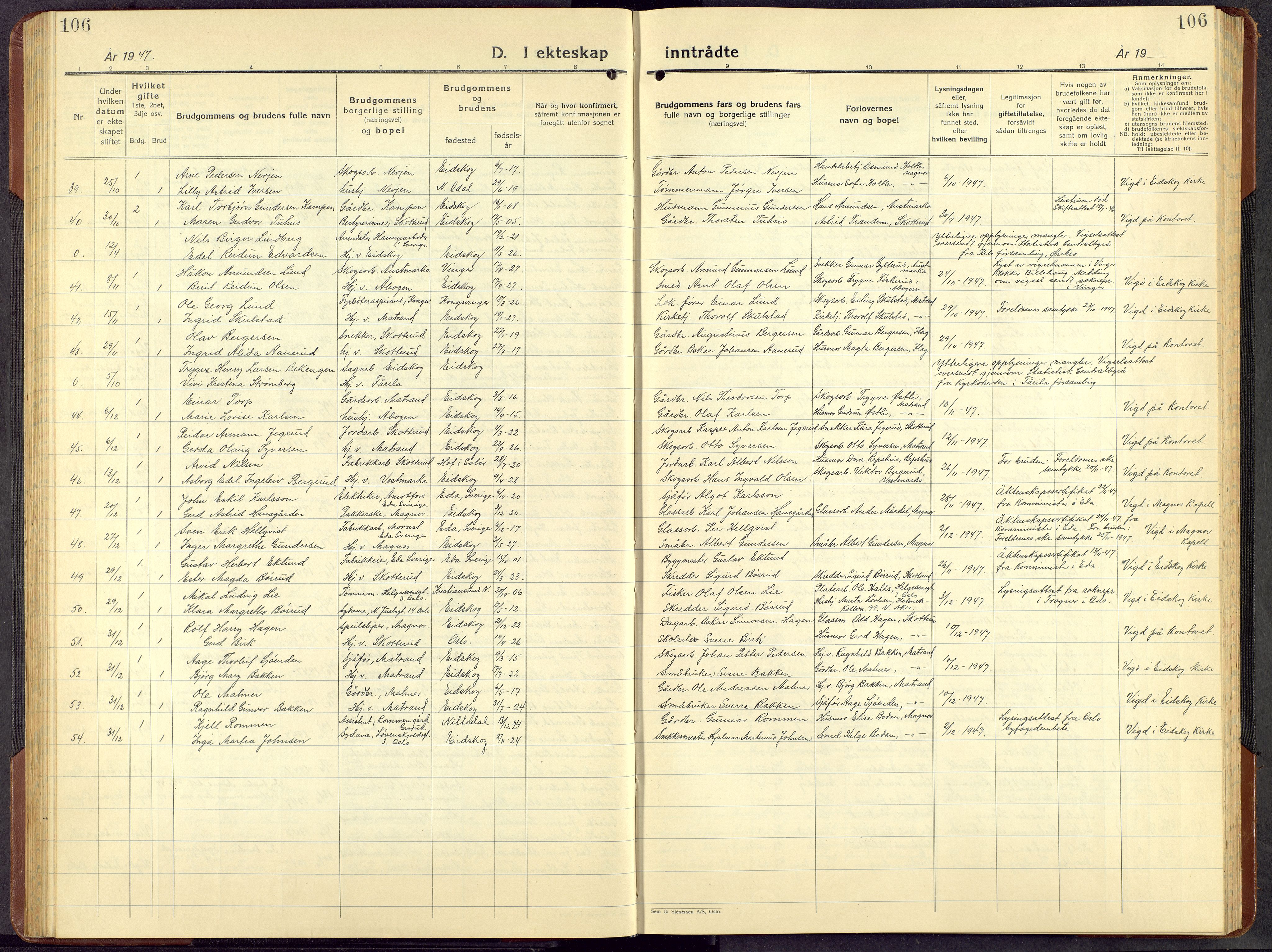 Eidskog prestekontor, AV/SAH-PREST-026/H/Ha/Hab/L0008: Parish register (copy) no. 8, 1938-1959, p. 106