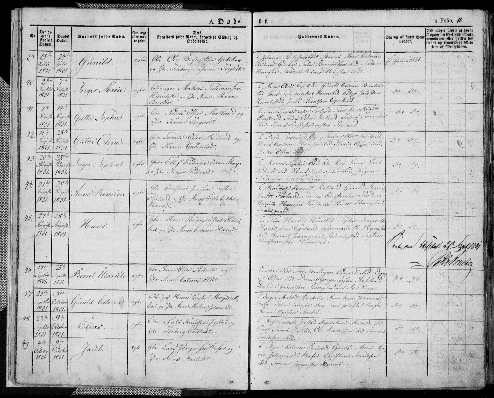 Kvinesdal sokneprestkontor, AV/SAK-1111-0026/F/Fa/Fab/L0004: Parish register (official) no. A 4, 1829-1843, p. 11