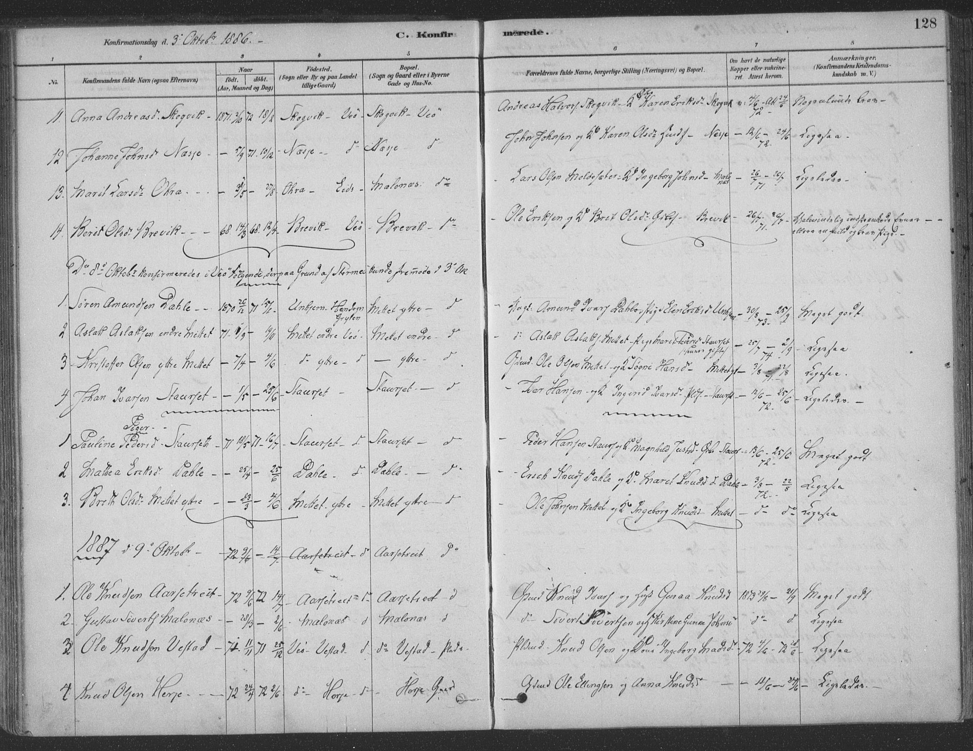 Ministerialprotokoller, klokkerbøker og fødselsregistre - Møre og Romsdal, SAT/A-1454/547/L0604: Parish register (official) no. 547A06, 1878-1906, p. 128