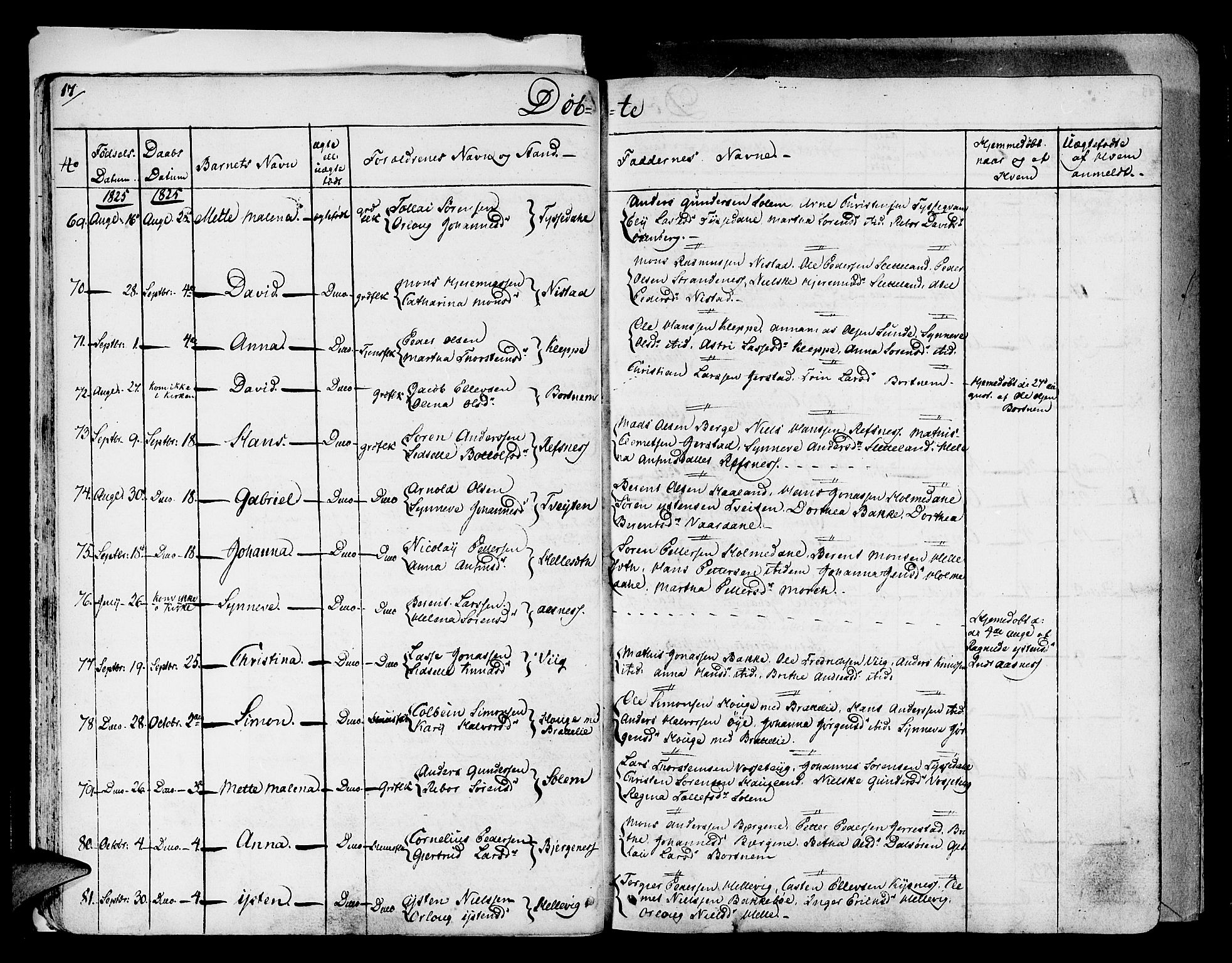 Fjaler sokneprestembete, AV/SAB-A-79801/H/Haa/Haaa/L0005: Parish register (official) no. A 5, 1821-1835, p. 17