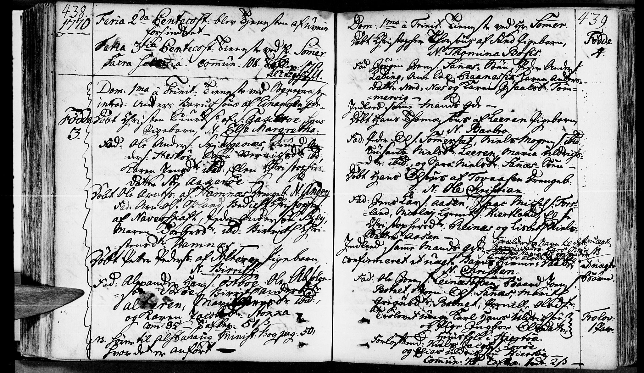 Ministerialprotokoller, klokkerbøker og fødselsregistre - Nordland, SAT/A-1459/830/L0437: Parish register (official) no. 830A05 /2, 1768-1776, p. 438-439