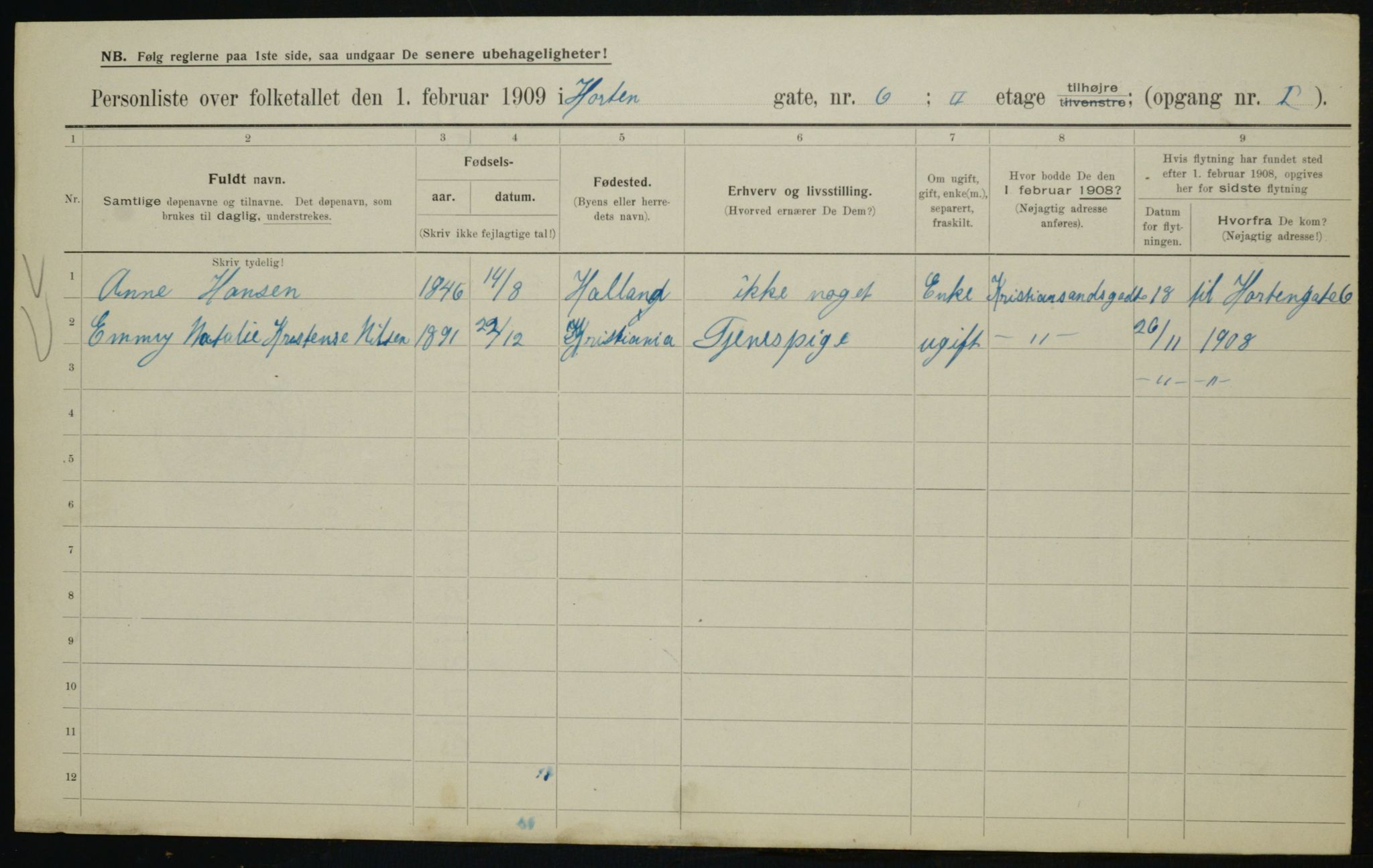 OBA, Municipal Census 1909 for Kristiania, 1909, p. 37587