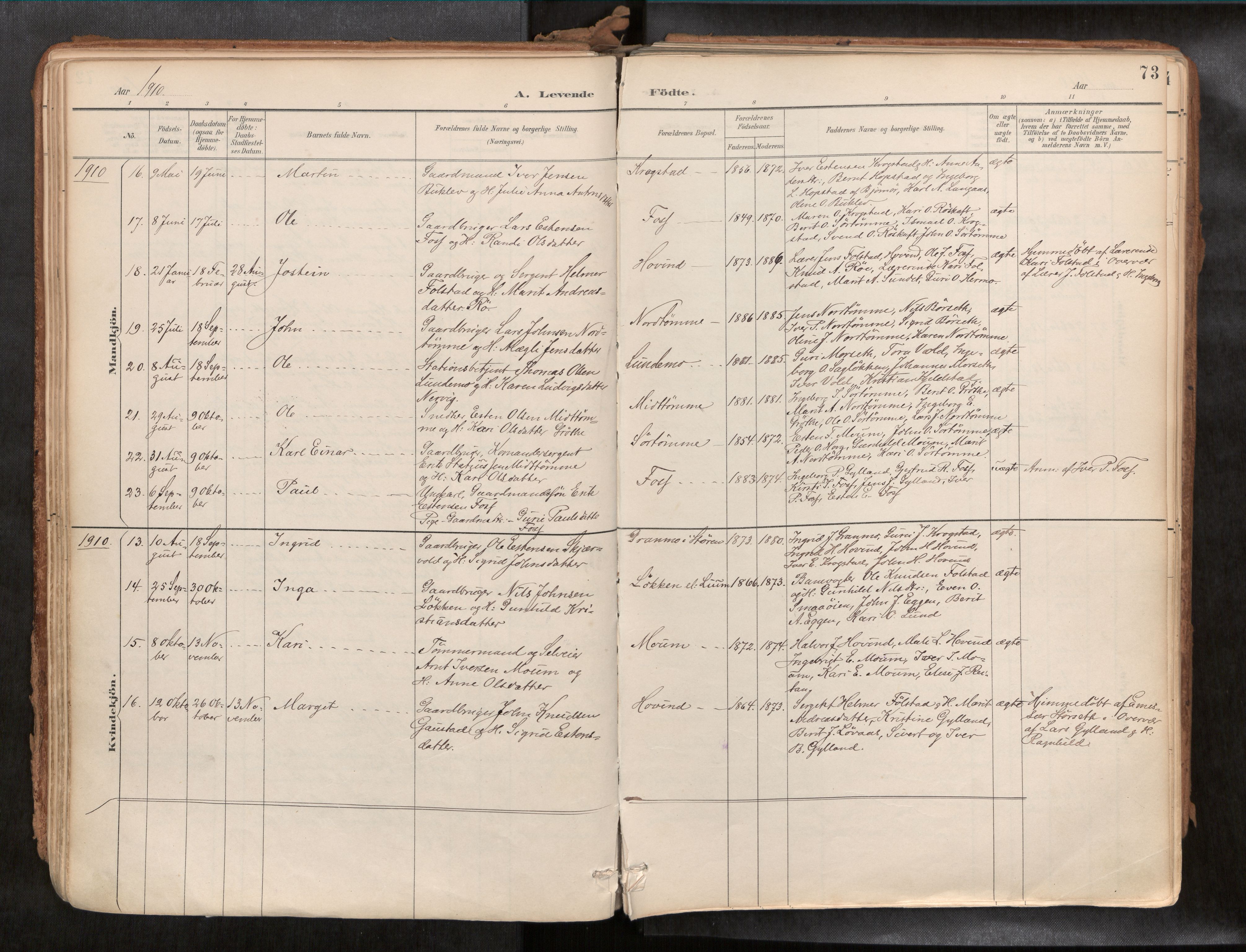 Ministerialprotokoller, klokkerbøker og fødselsregistre - Sør-Trøndelag, SAT/A-1456/692/L1105b: Parish register (official) no. 692A06, 1891-1934, p. 73