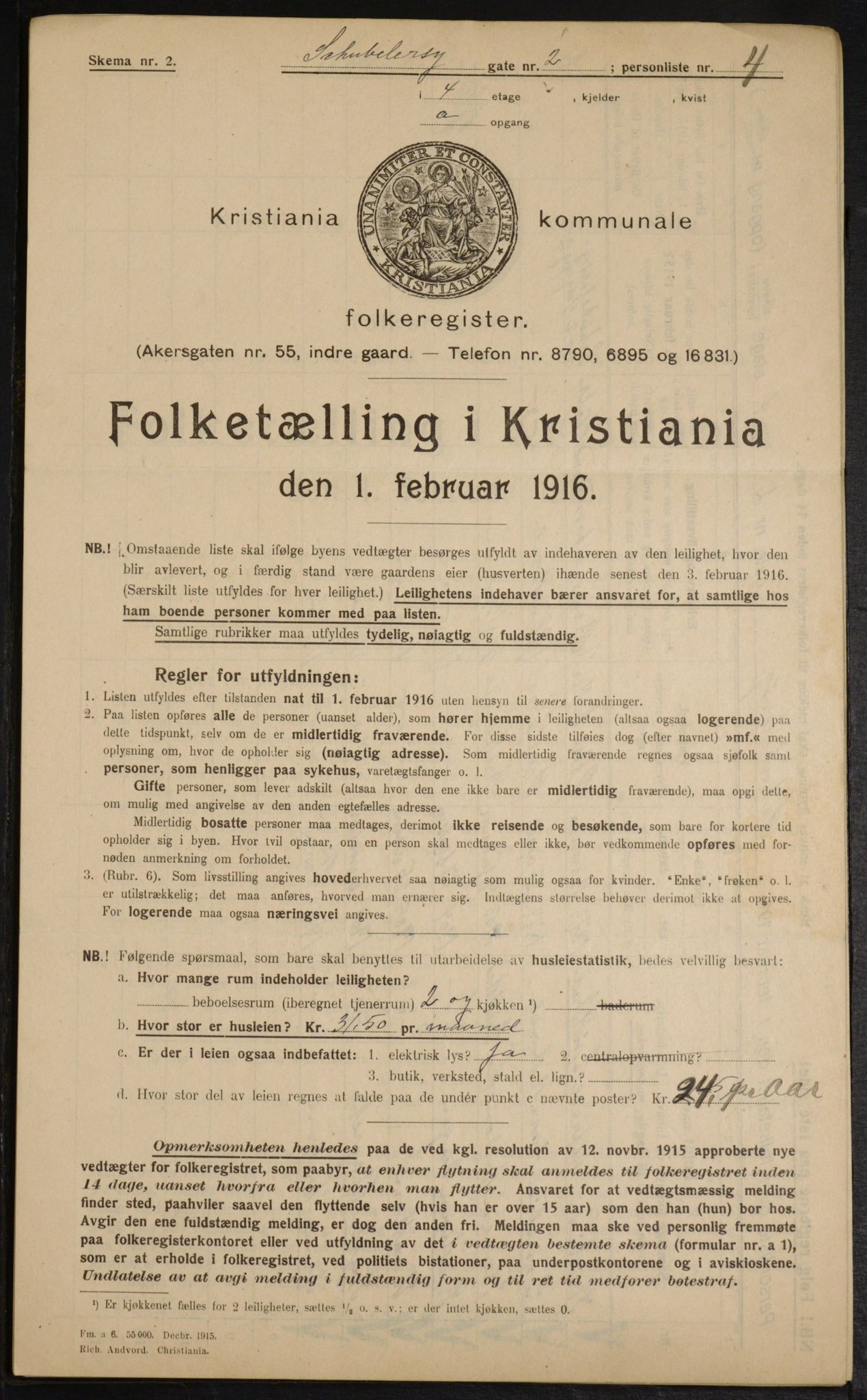 OBA, Municipal Census 1916 for Kristiania, 1916, p. 95112