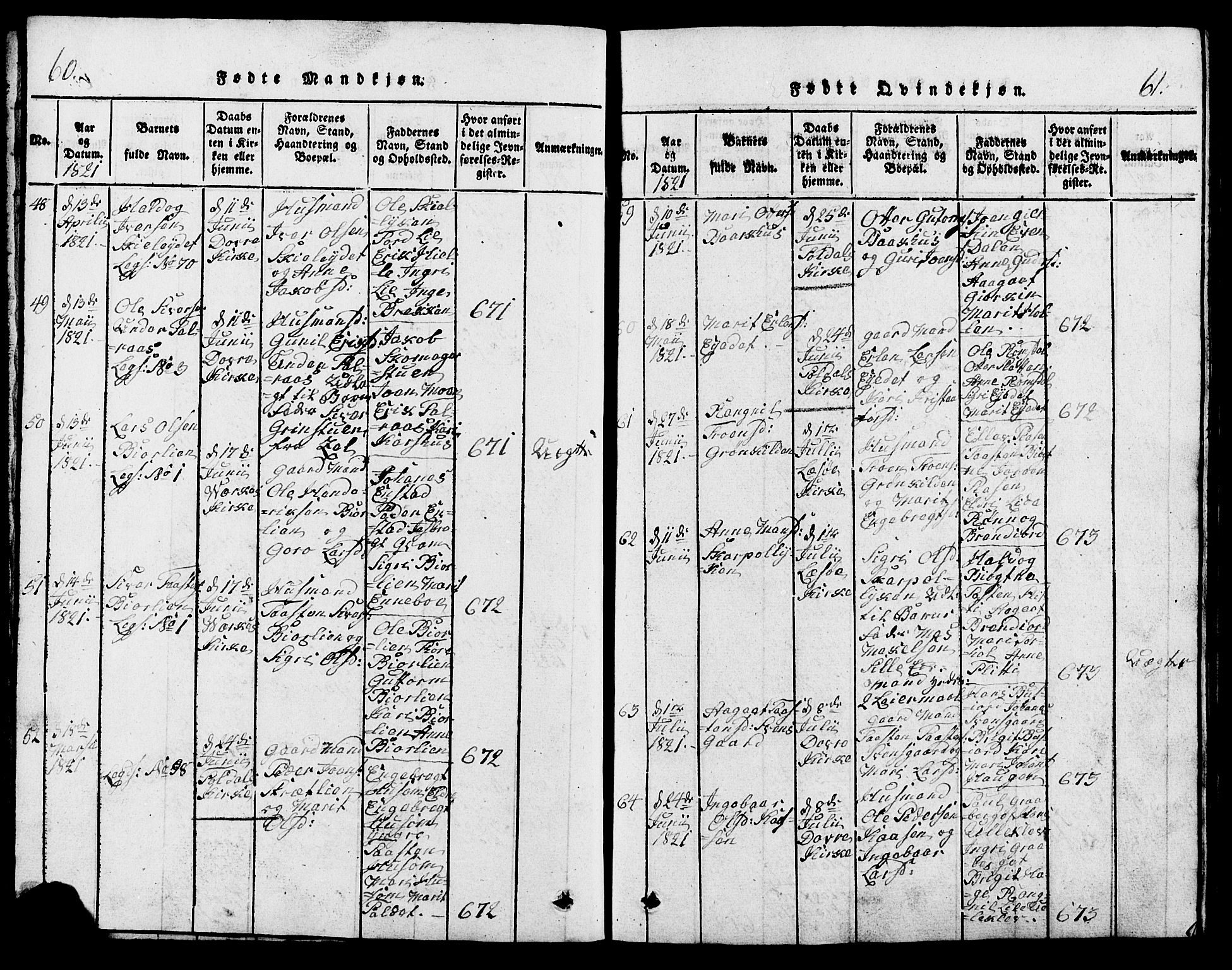 Lesja prestekontor, AV/SAH-PREST-068/H/Ha/Hab/L0001: Parish register (copy) no. 1, 1820-1831, p. 60-61