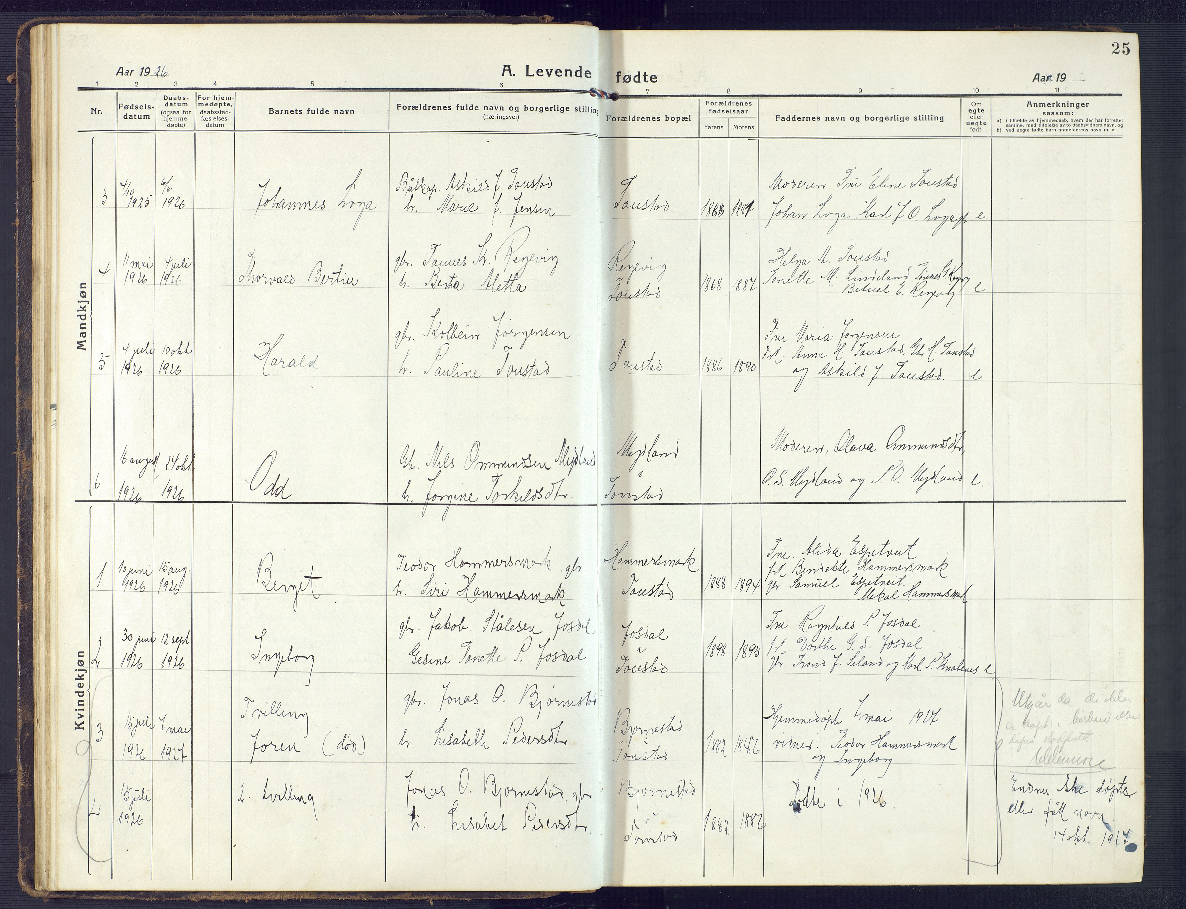 Sirdal sokneprestkontor, AV/SAK-1111-0036/F/Fb/Fbb/L0005: Parish register (copy) no. B 5, 1916-1960, p. 25