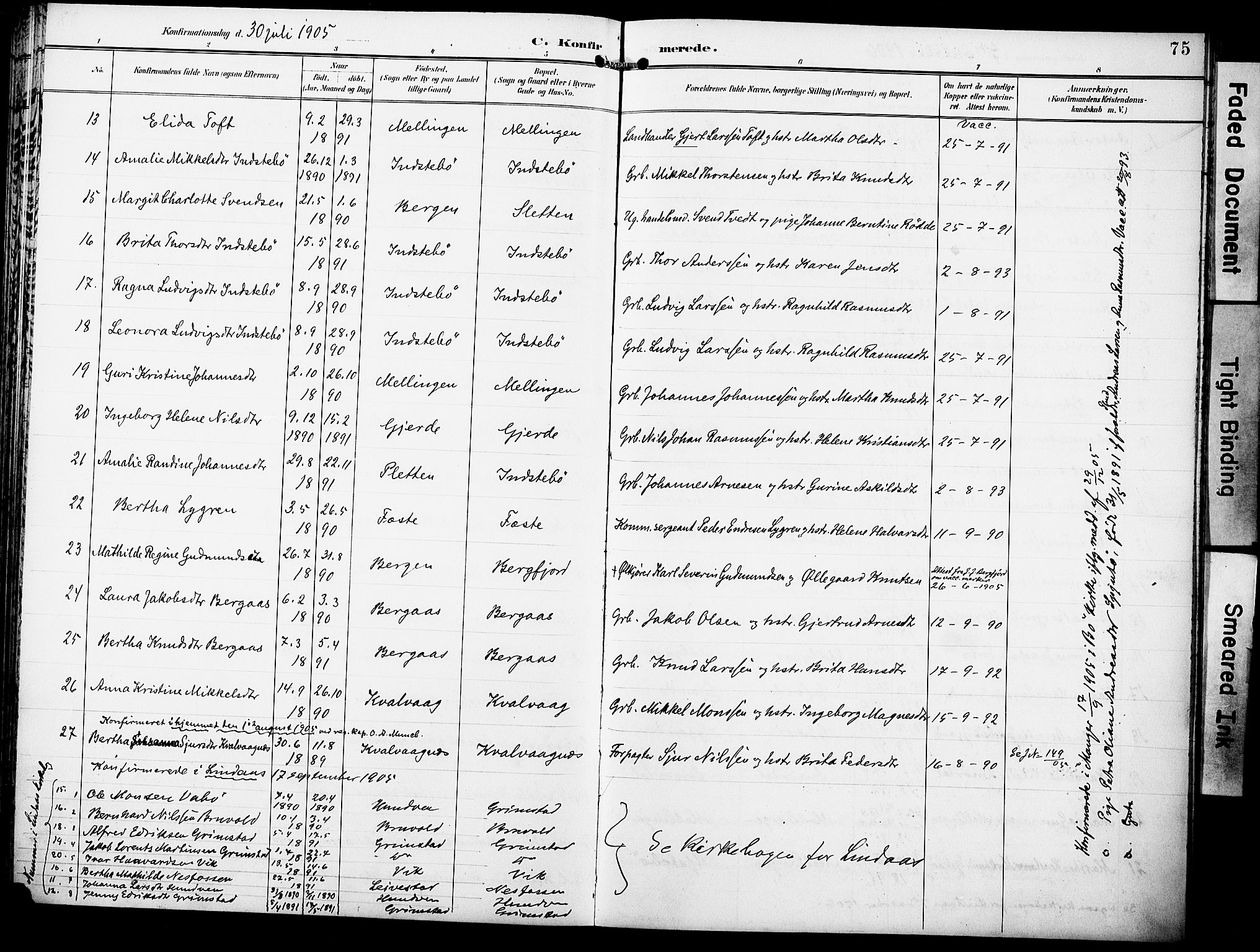 Lindås Sokneprestembete, AV/SAB-A-76701/H/Haa/Haae/L0002: Parish register (official) no. E 2, 1897-1912, p. 75