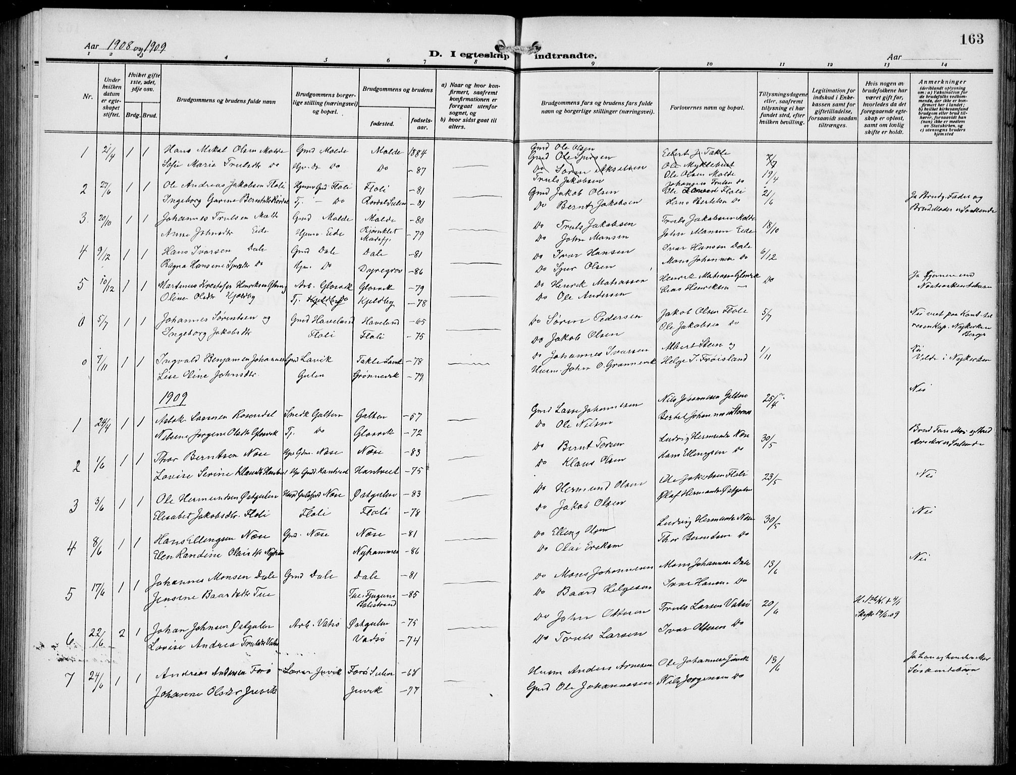 Gulen sokneprestembete, SAB/A-80201/H/Hab/Habb/L0004: Parish register (copy) no. B 4, 1908-1936, p. 163