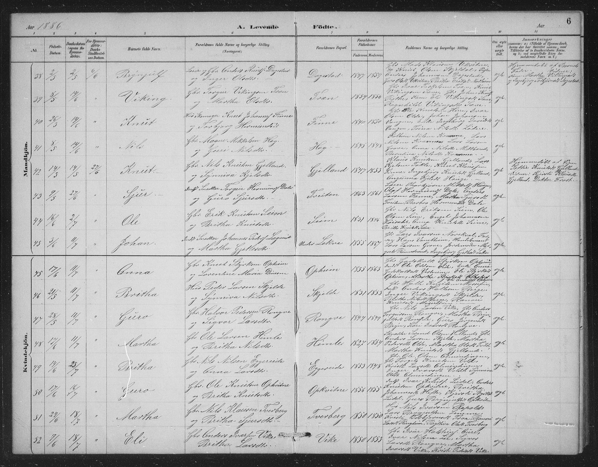 Voss sokneprestembete, SAB/A-79001/H/Hab: Parish register (copy) no. C 1, 1886-1899, p. 6