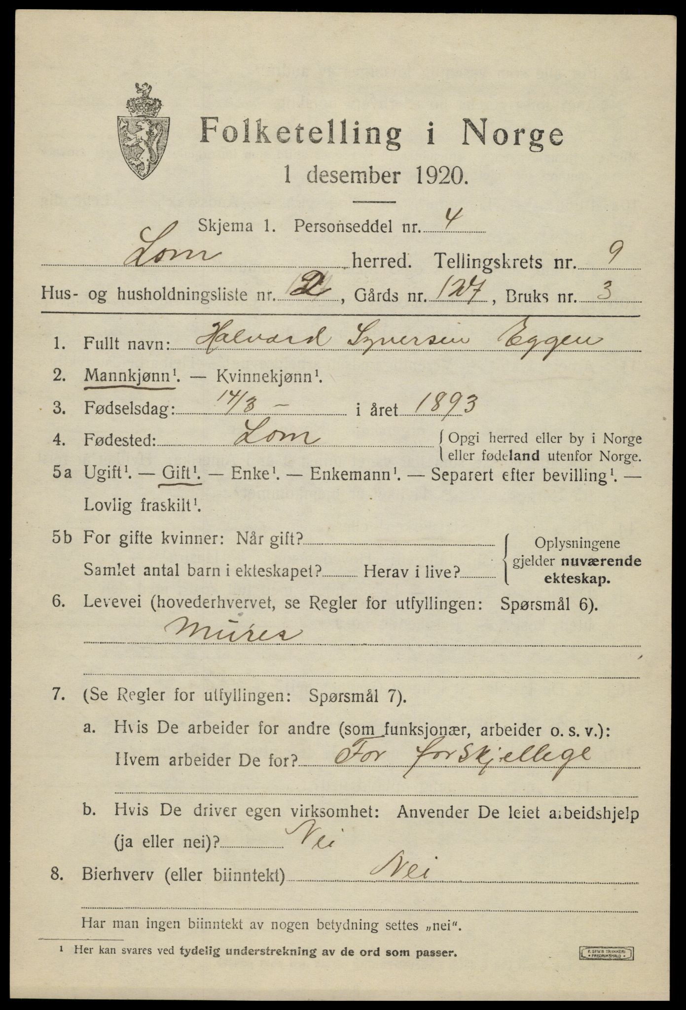 SAH, 1920 census for Lom, 1920, p. 5090