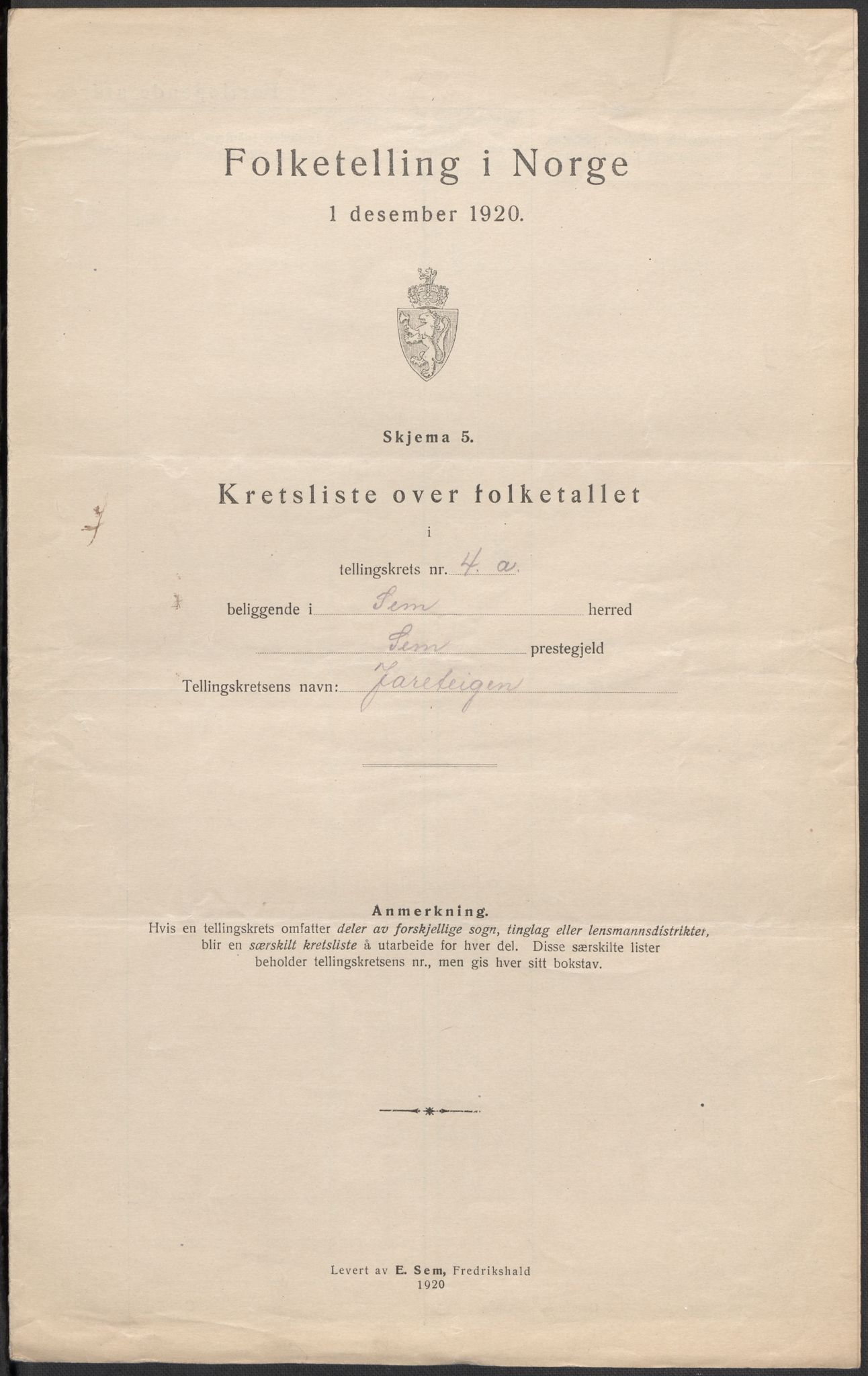 SAKO, 1920 census for Sem, 1920, p. 28