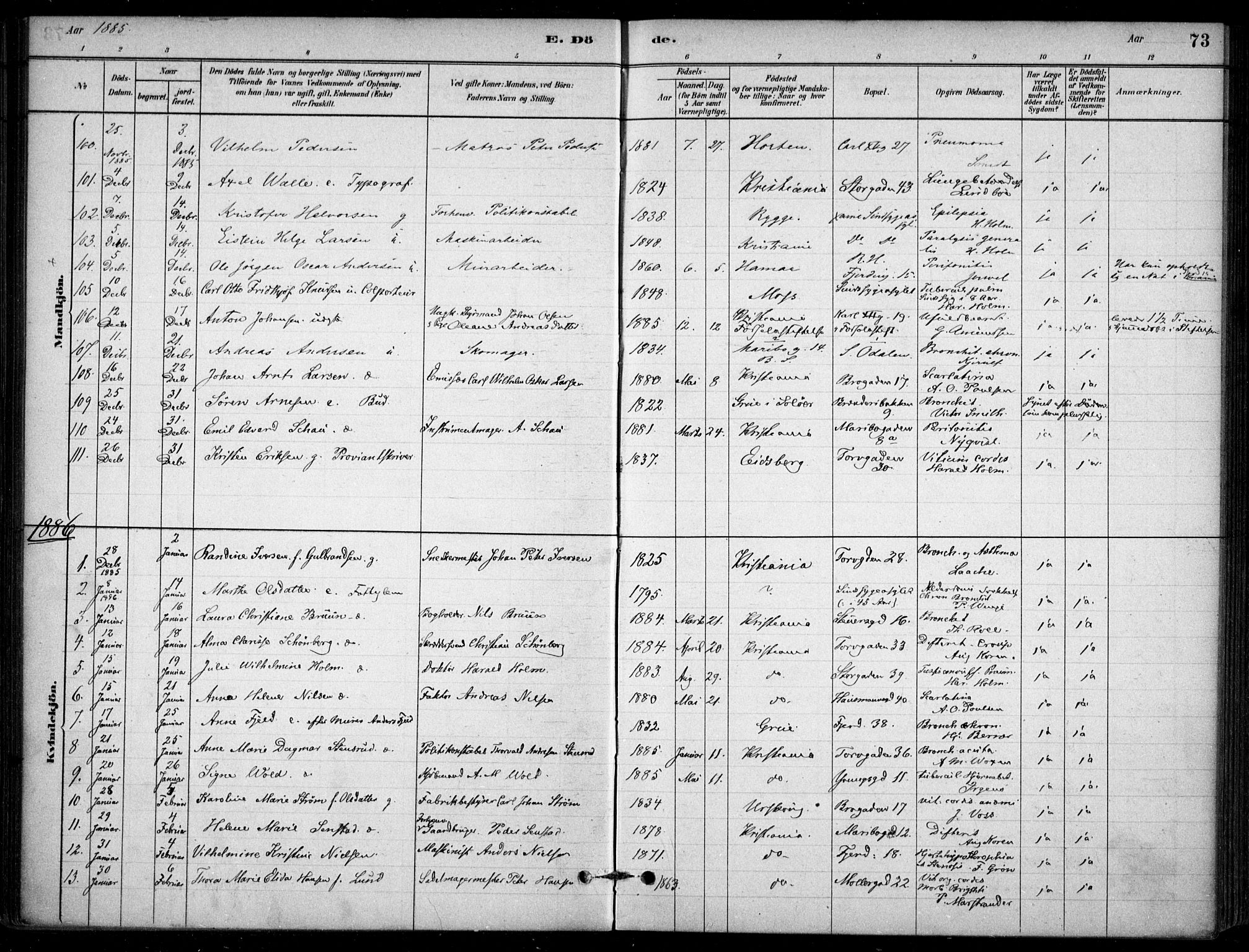 Jakob prestekontor Kirkebøker, AV/SAO-A-10850/F/Fa/L0007: Parish register (official) no. 7, 1880-1905, p. 73