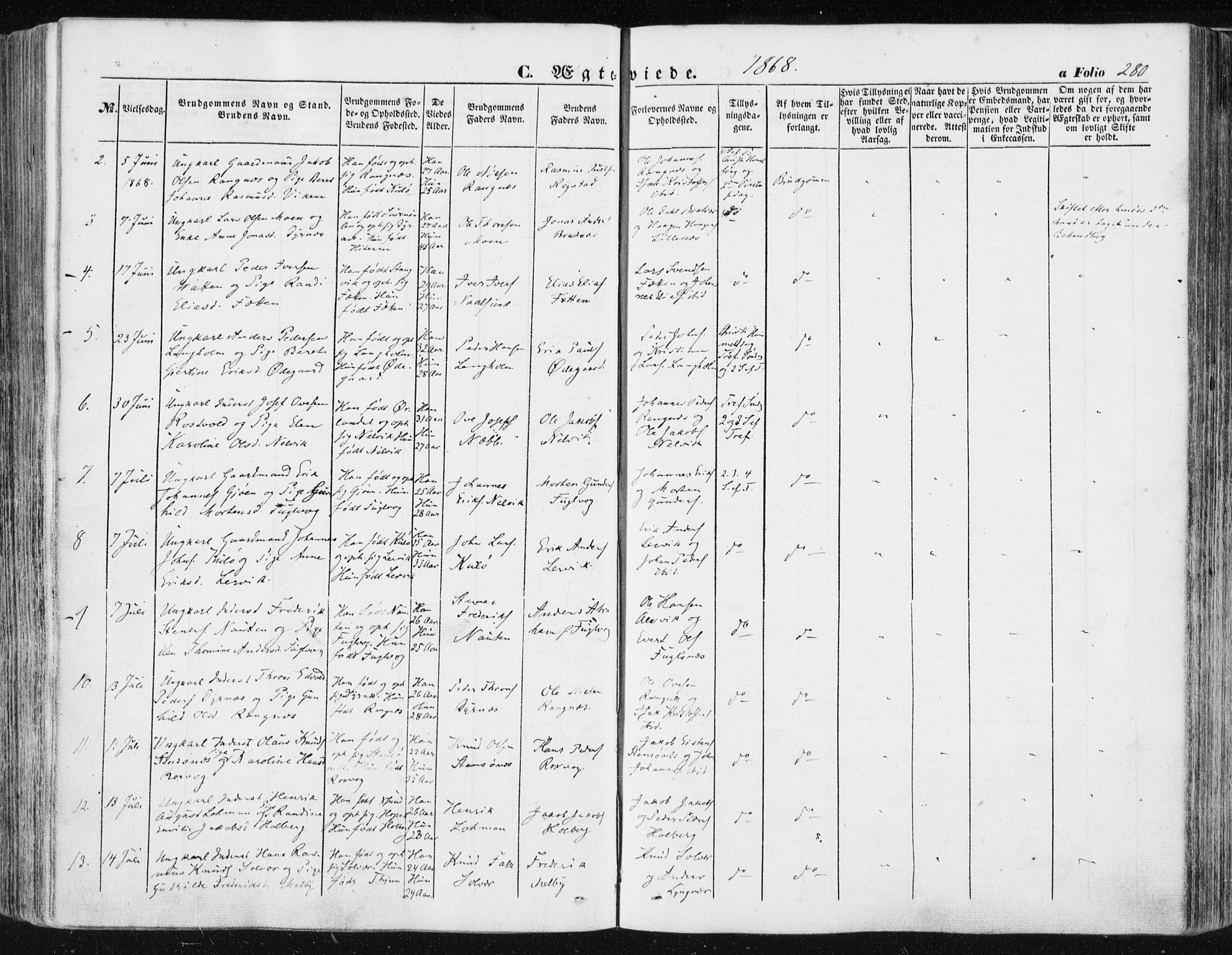 Ministerialprotokoller, klokkerbøker og fødselsregistre - Møre og Romsdal, AV/SAT-A-1454/581/L0937: Parish register (official) no. 581A05, 1853-1872, p. 280