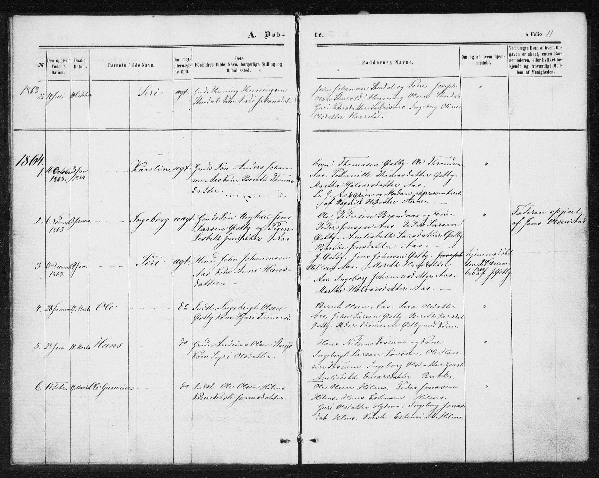 Ministerialprotokoller, klokkerbøker og fødselsregistre - Sør-Trøndelag, SAT/A-1456/698/L1166: Parish register (copy) no. 698C03, 1861-1887, p. 11