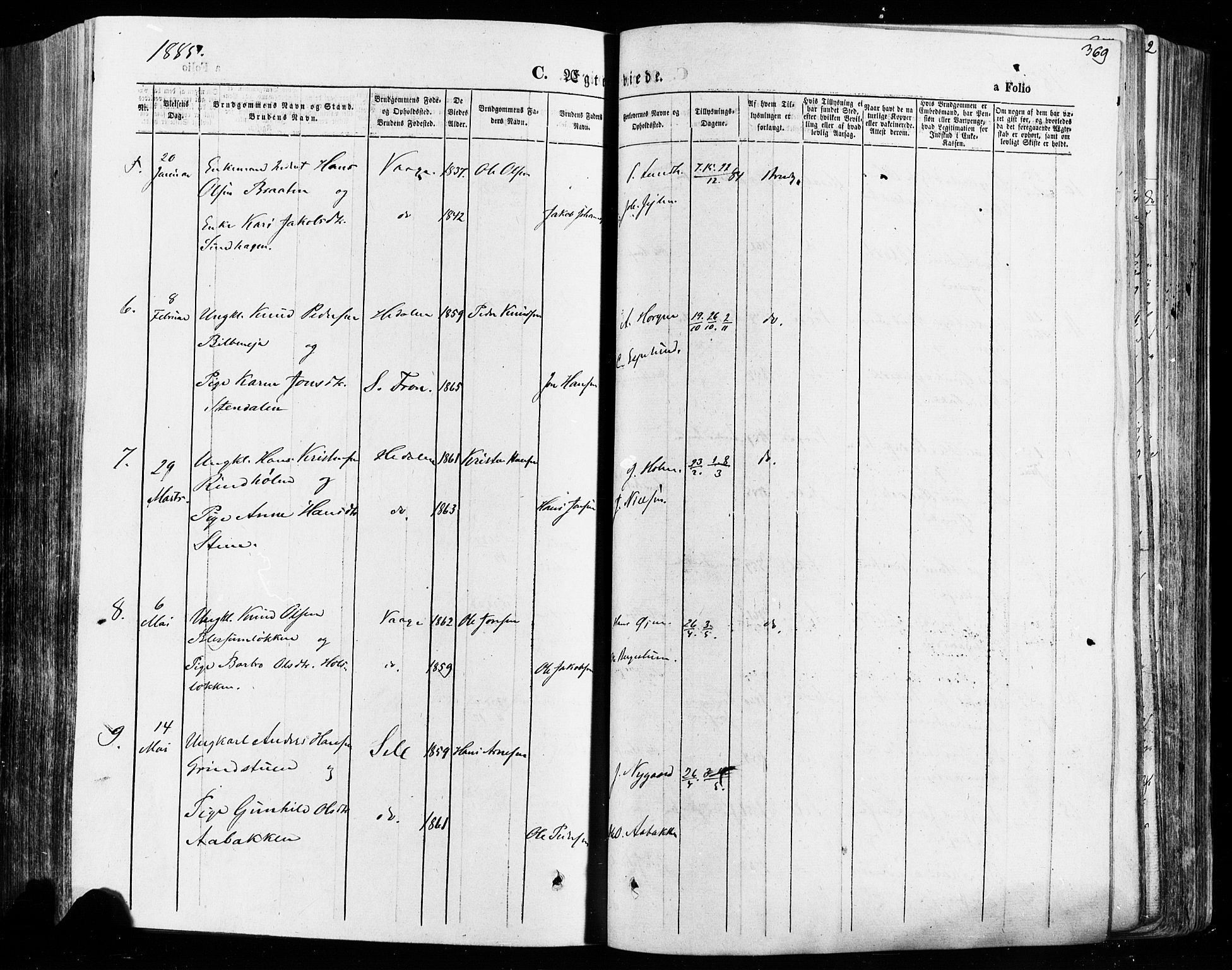 Vågå prestekontor, SAH/PREST-076/H/Ha/Haa/L0007: Parish register (official) no. 7 /1, 1872-1886, p. 369