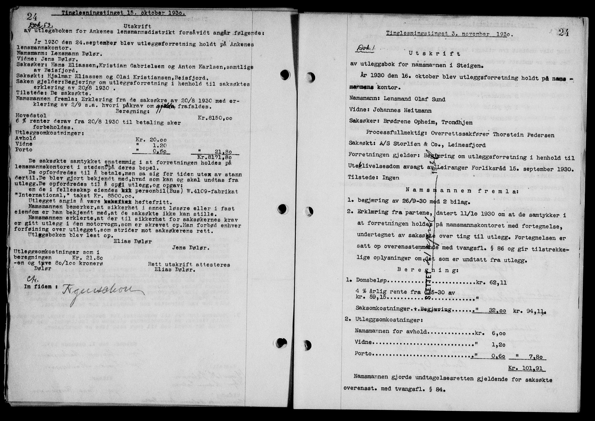 Steigen og Ofoten sorenskriveri, SAT/A-0030/1/2/2C/L0018/0001: Mortgage book no. 20-II og 21, 1930-1931, Deed date: 03.11.1930