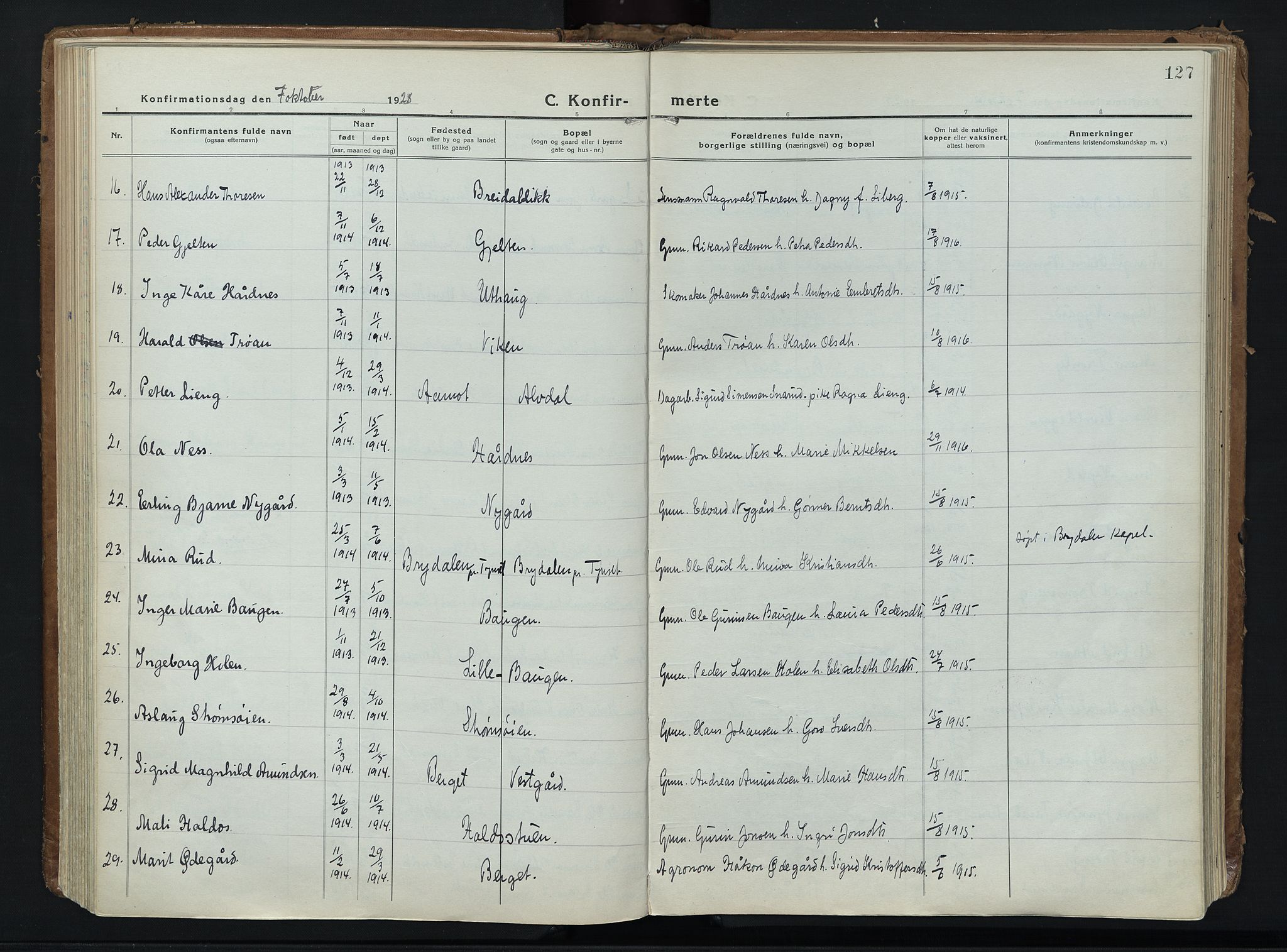 Alvdal prestekontor, SAH/PREST-060/H/Ha/Haa/L0006: Parish register (official) no. 6, 1920-1937, p. 127