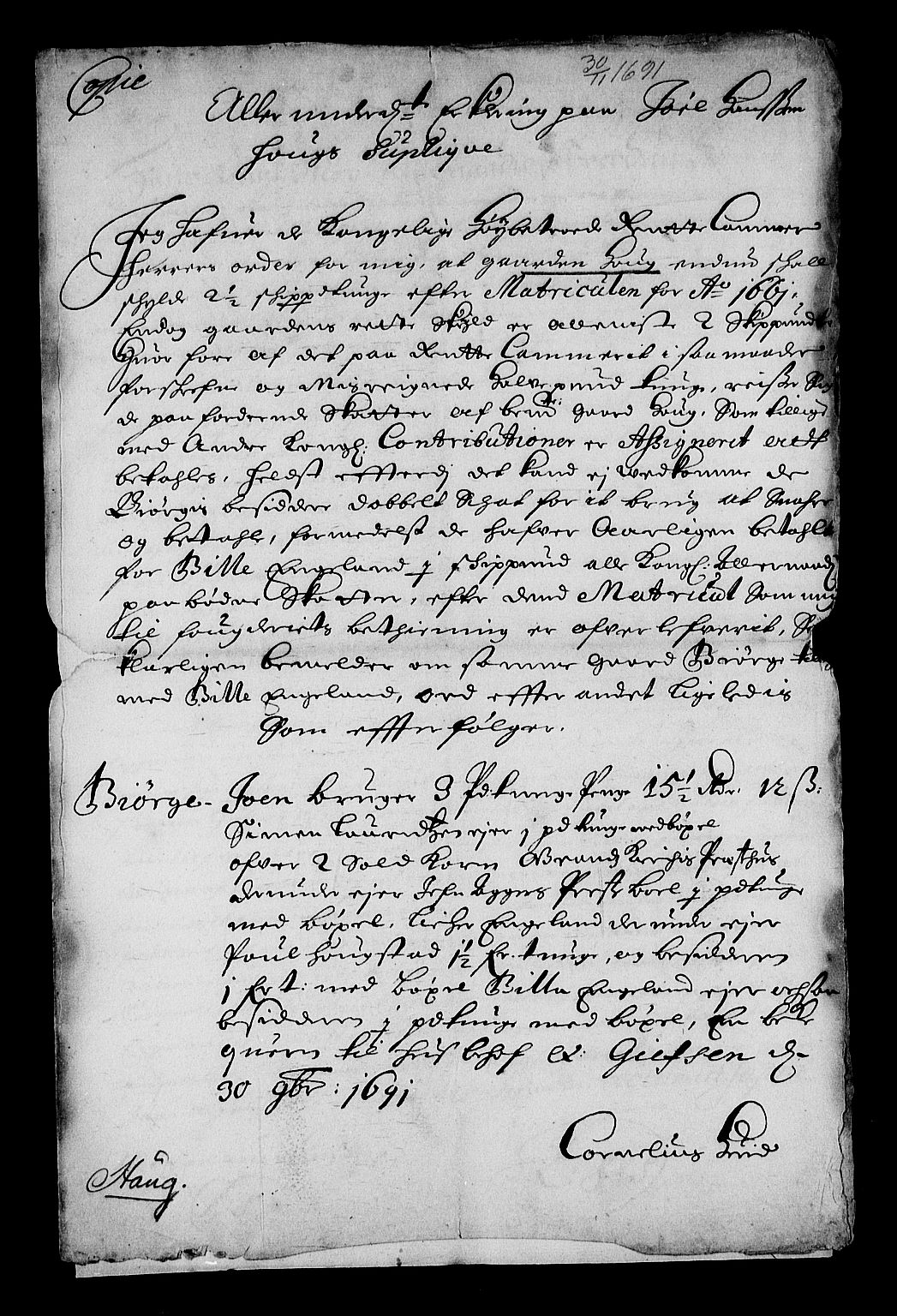 Stattholderembetet 1572-1771, RA/EA-2870/Af/L0004: Avskrifter av vedlegg til originale supplikker, nummerert i samsvar med supplikkbøkene, 1691-1694, p. 132