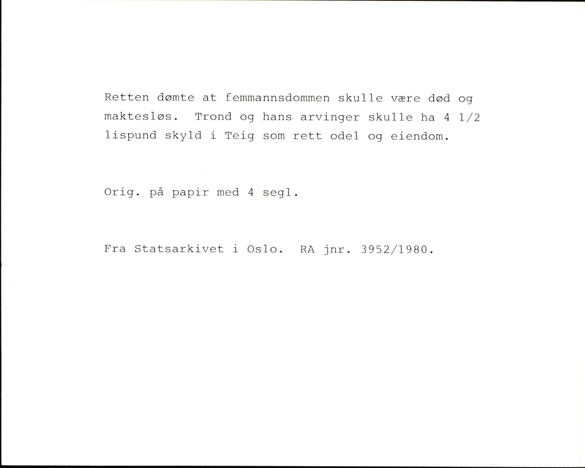 Riksarkivets diplomsamling, AV/RA-EA-5965/F35/F35k/L0002: Regestsedler: Prestearkiver fra Hedmark, Oppland, Buskerud og Vestfold, p. 744