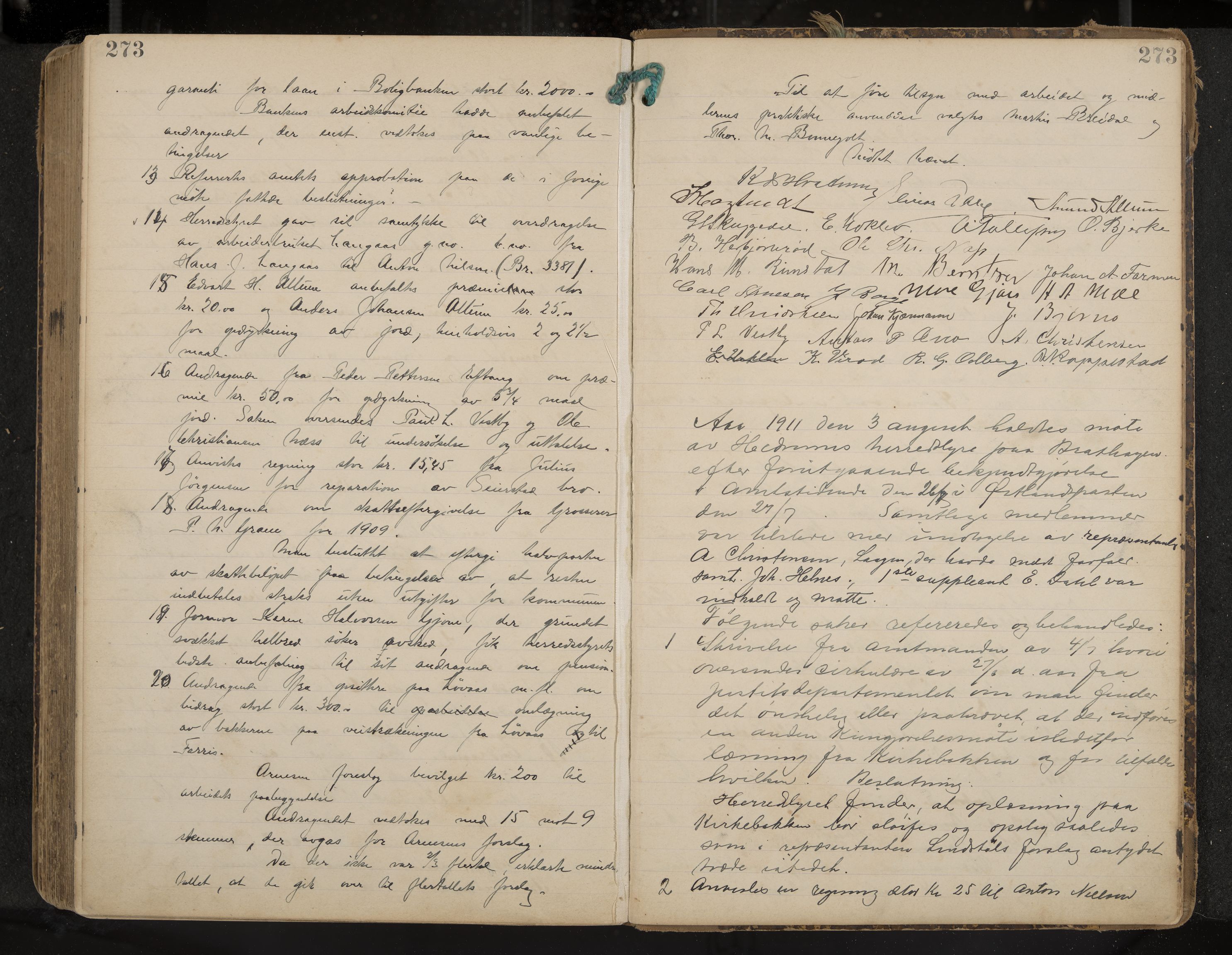 Hedrum formannskap og sentraladministrasjon, IKAK/0727021/A/Aa/L0005: Møtebok, 1899-1911, p. 273