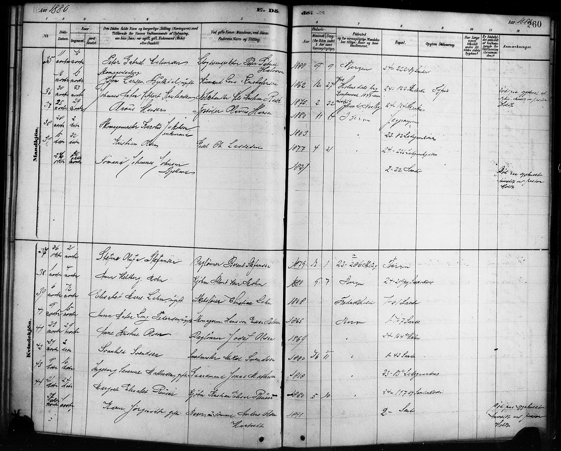 Sandviken Sokneprestembete, SAB/A-77601/H/Ha/L0002: Parish register (official) no. A 2, 1878-1896, p. 260