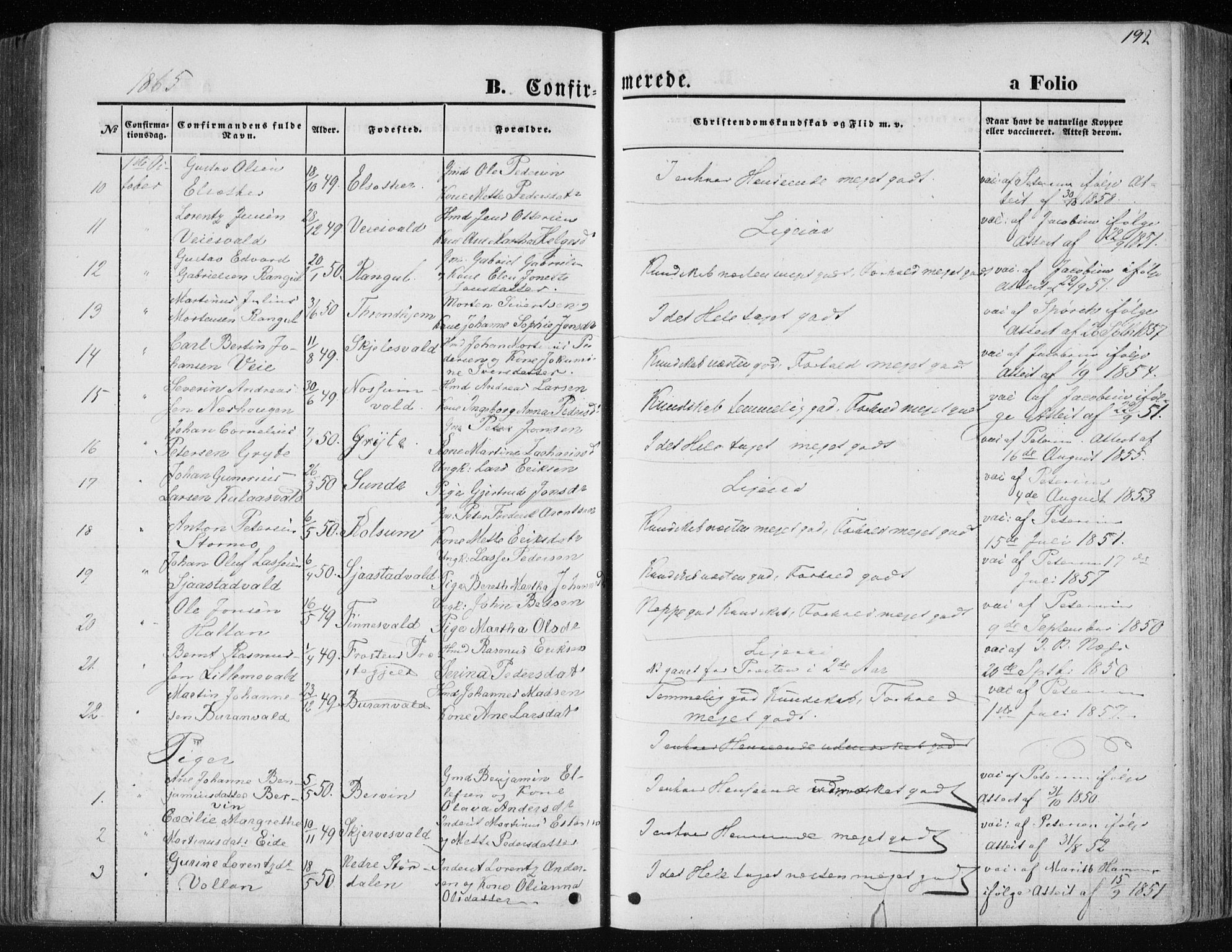 Ministerialprotokoller, klokkerbøker og fødselsregistre - Nord-Trøndelag, AV/SAT-A-1458/717/L0157: Parish register (official) no. 717A08 /1, 1863-1877, p. 192