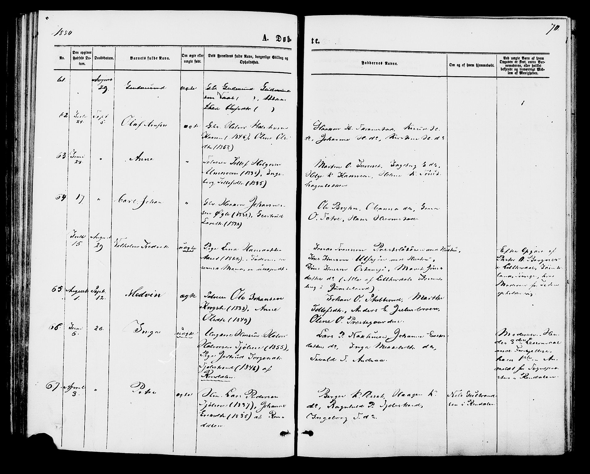 Åmot prestekontor, Hedmark, AV/SAH-PREST-056/H/Ha/Haa/L0009: Parish register (official) no. 9, 1875-1883, p. 70