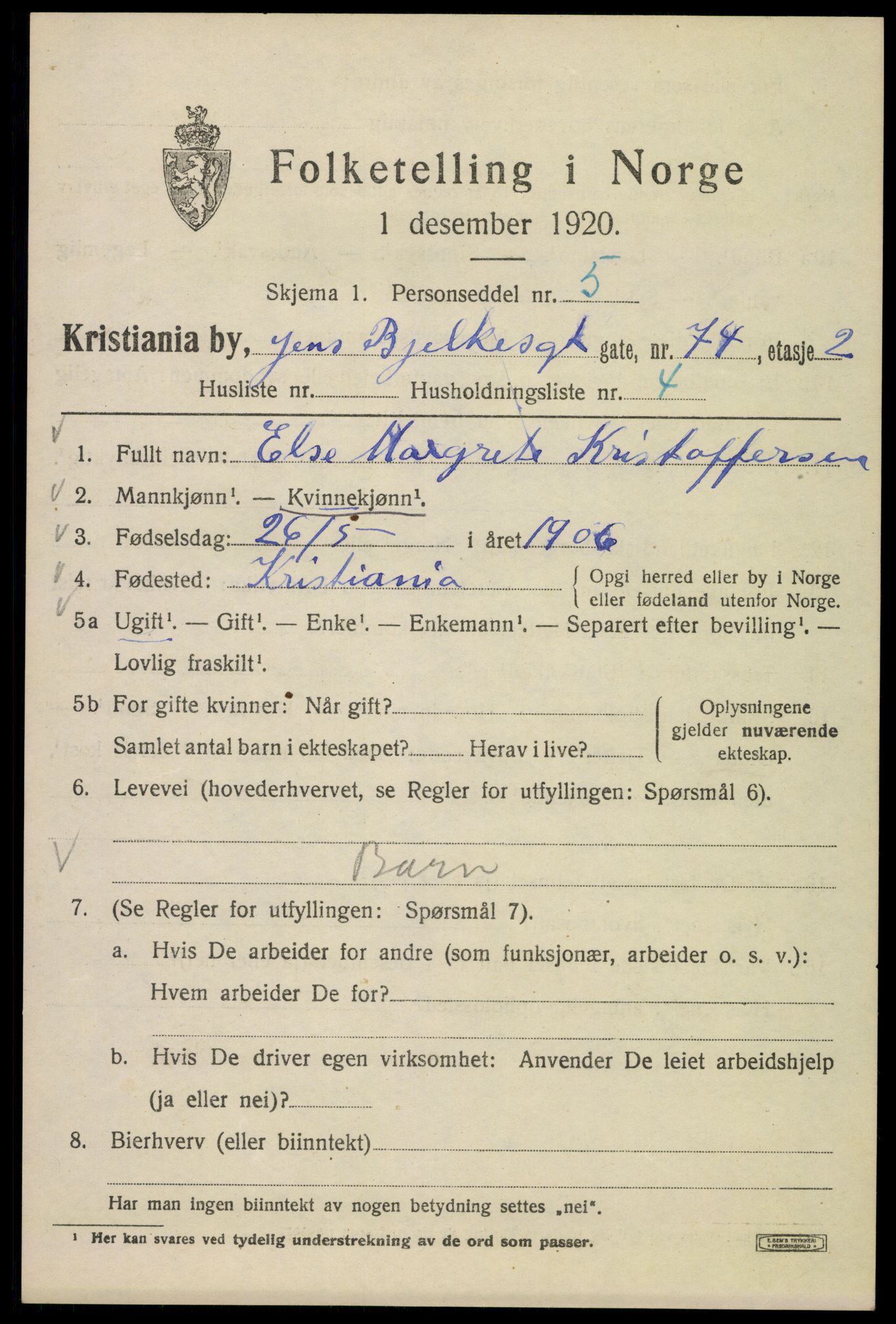 SAO, 1920 census for Kristiania, 1920, p. 321789