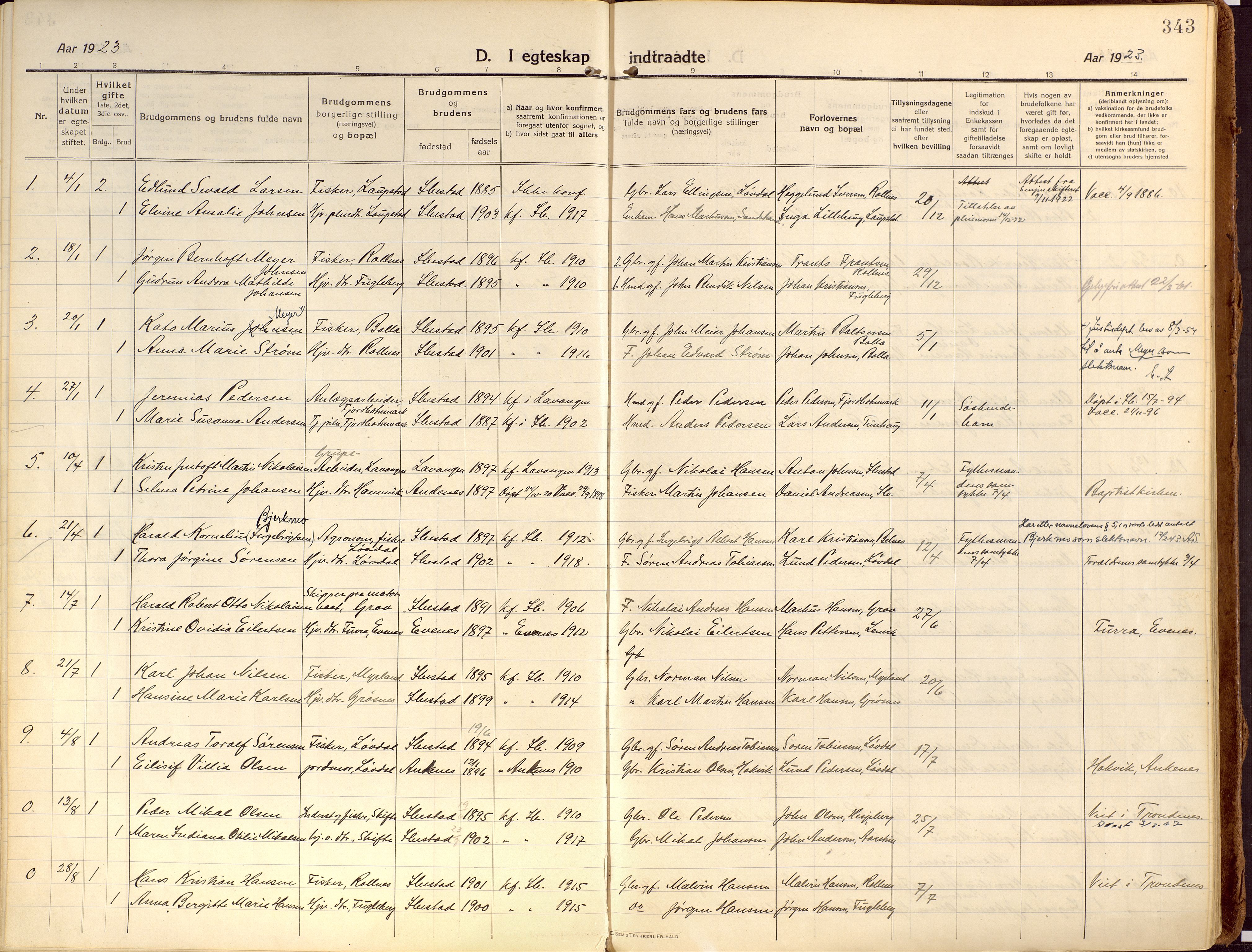 Ibestad sokneprestembete, SATØ/S-0077/H/Ha/Haa/L0018kirke: Parish register (official) no. 18, 1915-1929, p. 343
