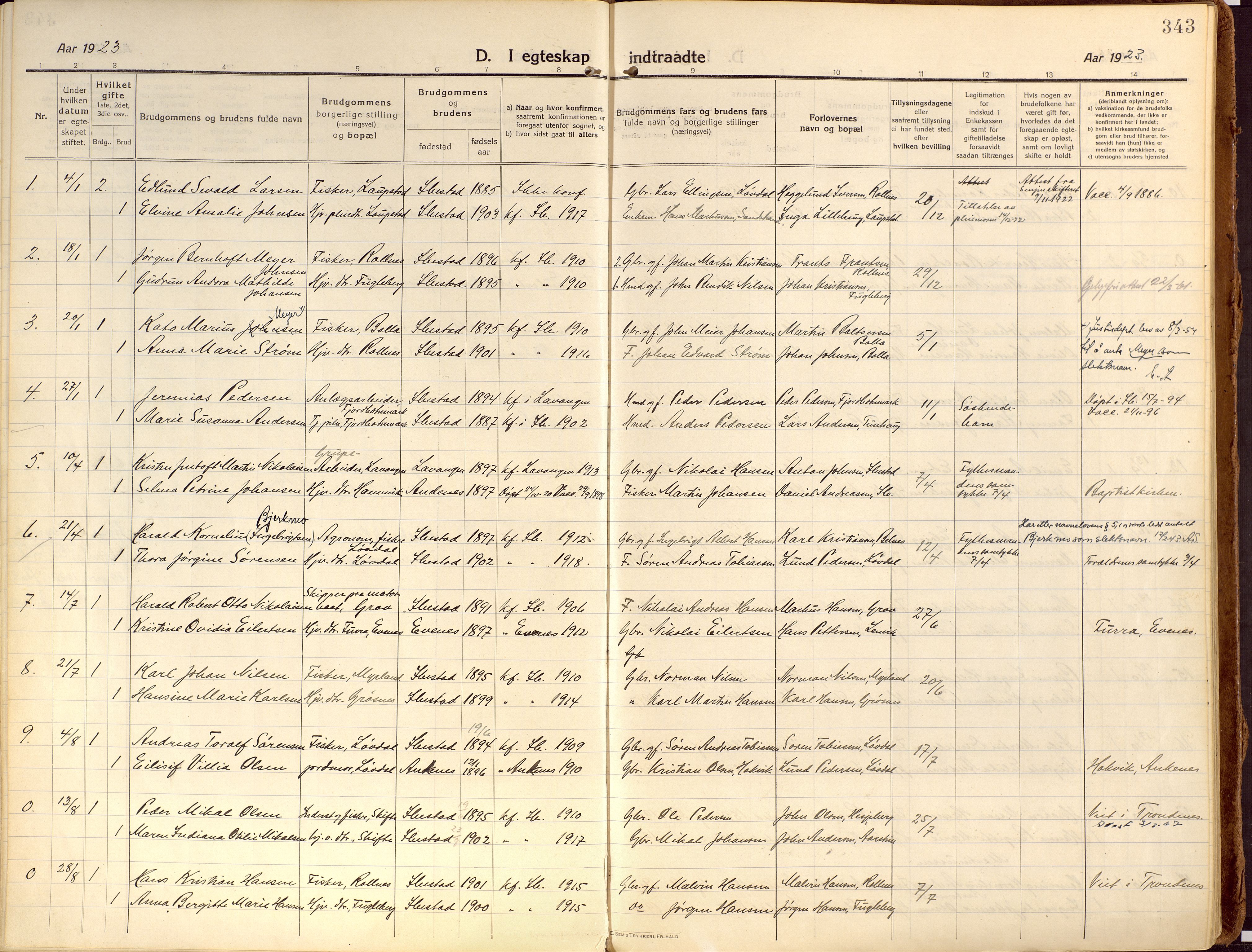 Ibestad sokneprestembete, AV/SATØ-S-0077/H/Ha/Haa/L0018kirke: Parish register (official) no. 18, 1915-1929, p. 343