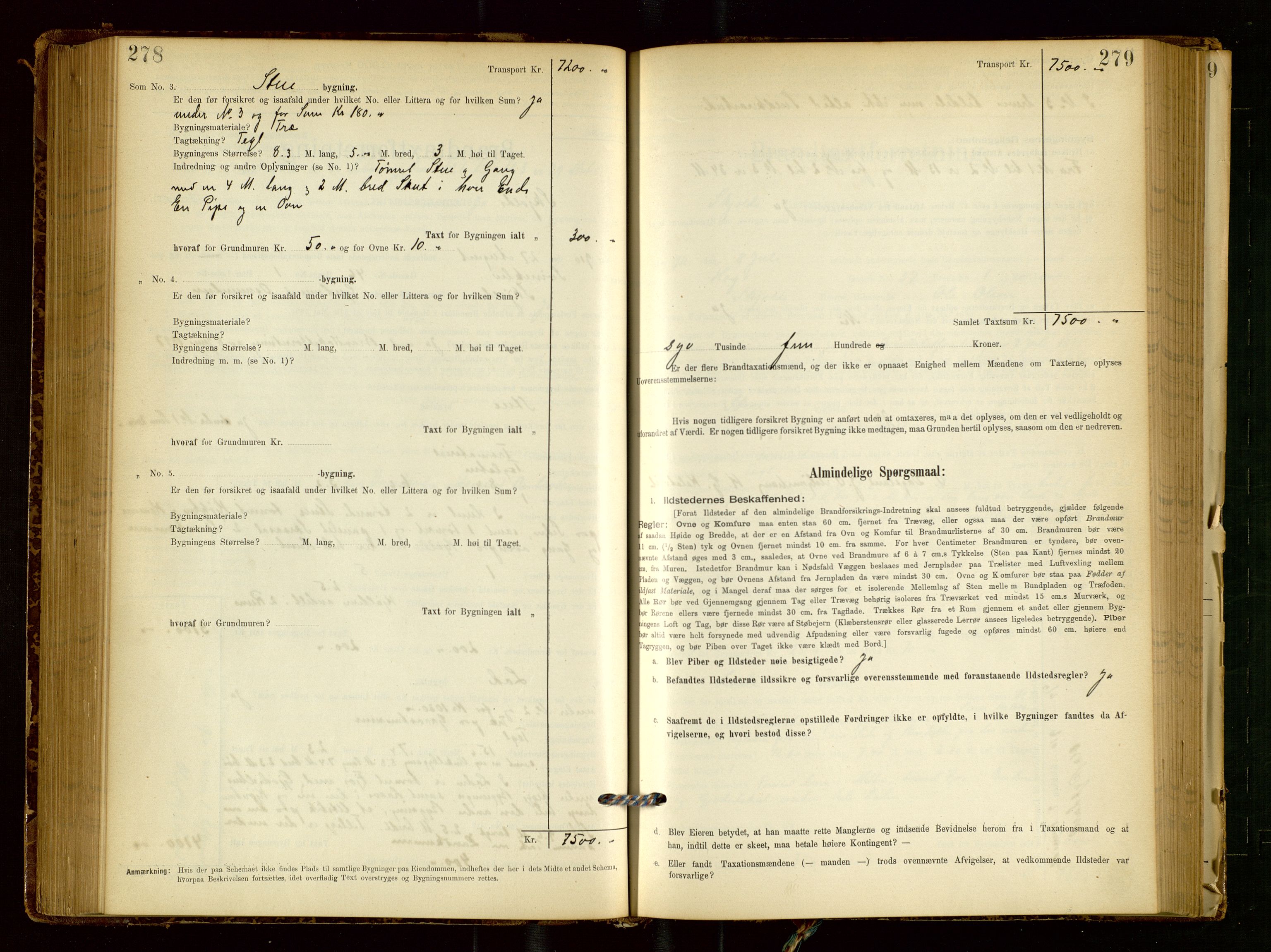 Skjold lensmannskontor, AV/SAST-A-100182/Gob/L0001: "Brandtaxationsprotokol for Skjold Lensmandsdistrikt Ryfylke Fogderi", 1894-1939, p. 278-279