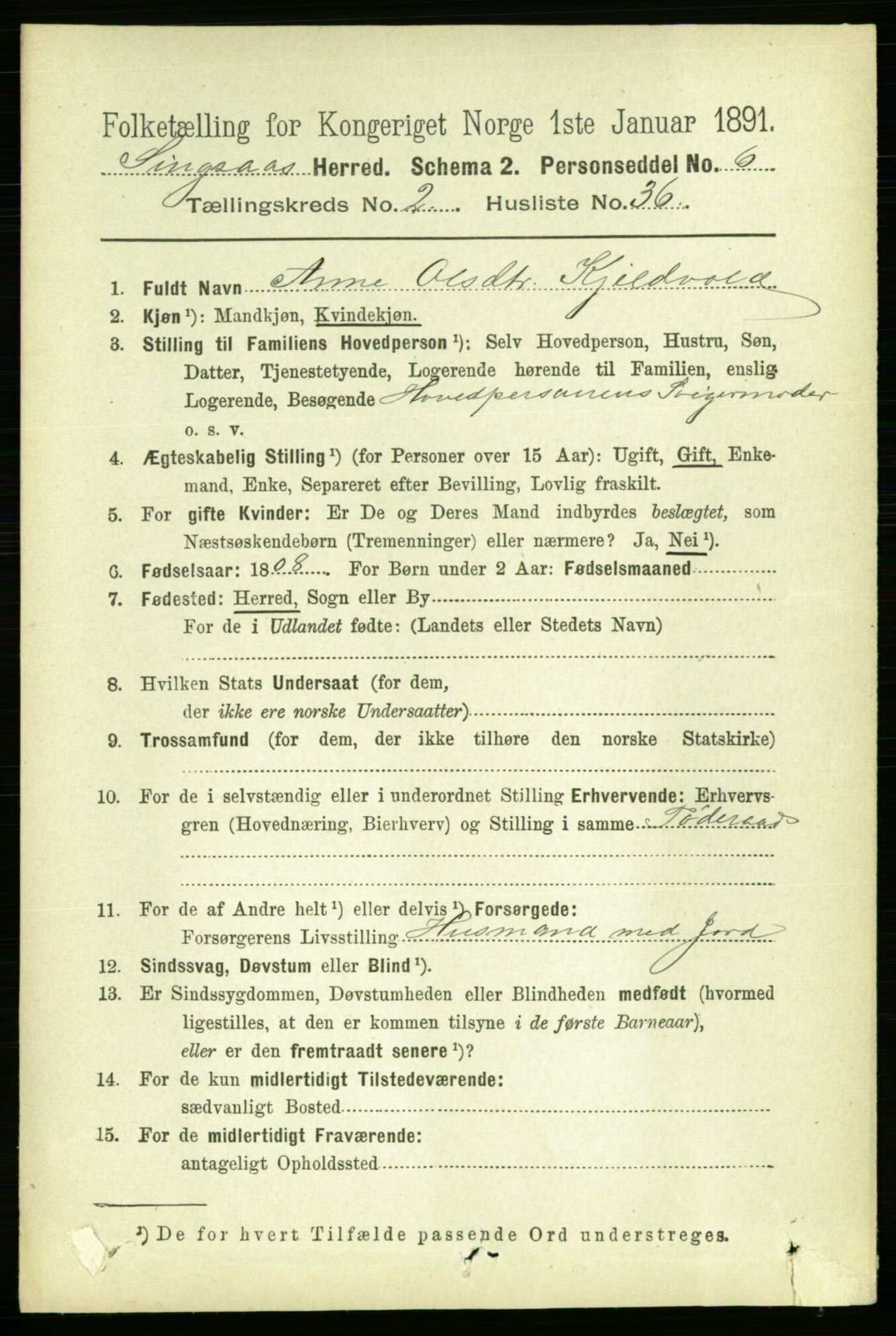 RA, 1891 census for 1646 Singsås, 1891, p. 499