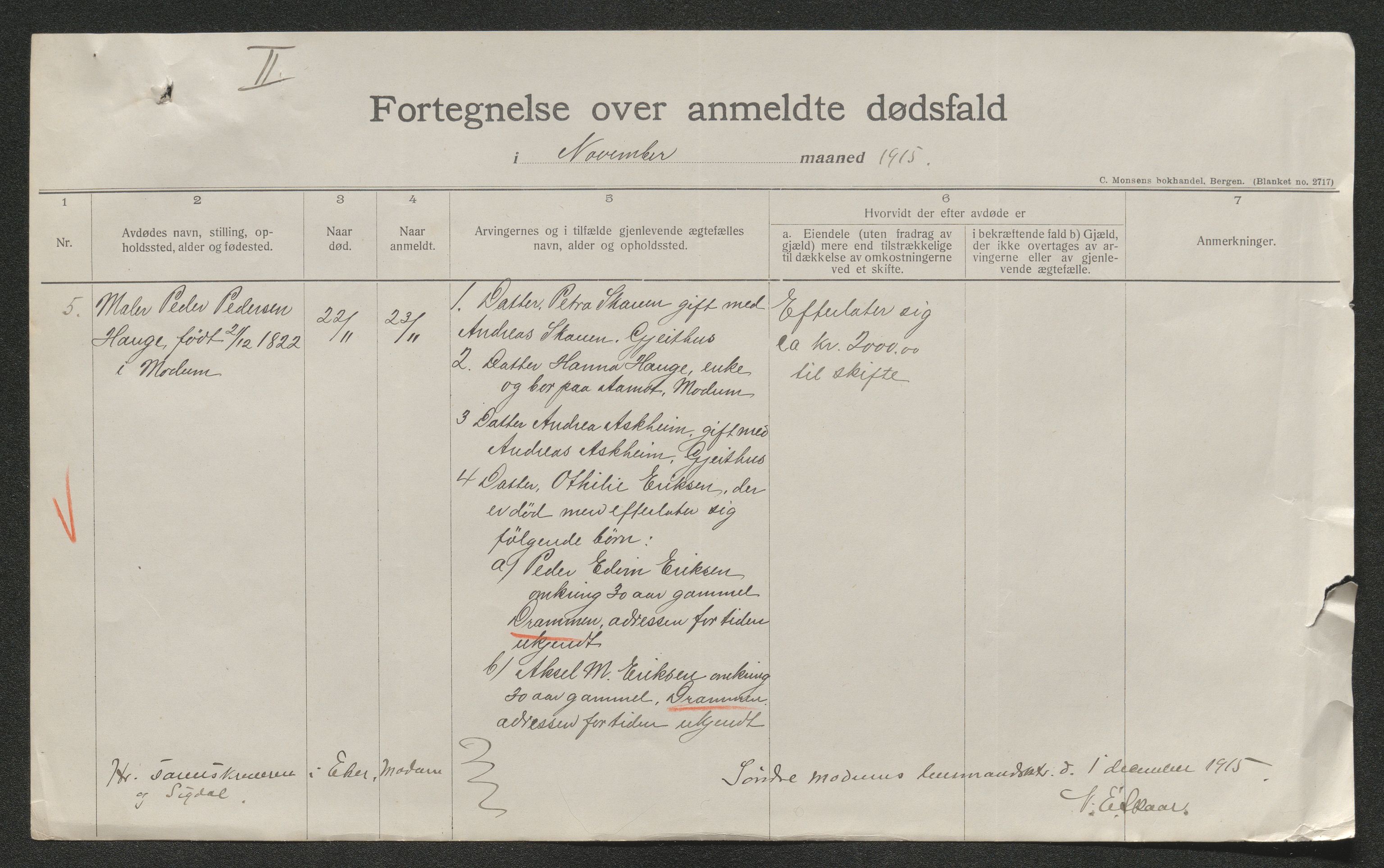 Eiker, Modum og Sigdal sorenskriveri, SAKO/A-123/H/Ha/Hab/L0037: Dødsfallsmeldinger, 1914-1915, p. 933