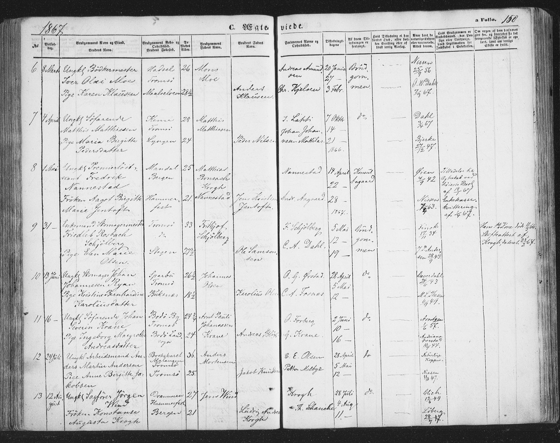 Tromsø sokneprestkontor/stiftsprosti/domprosti, SATØ/S-1343/G/Ga/L0012kirke: Parish register (official) no. 12, 1865-1871, p. 158