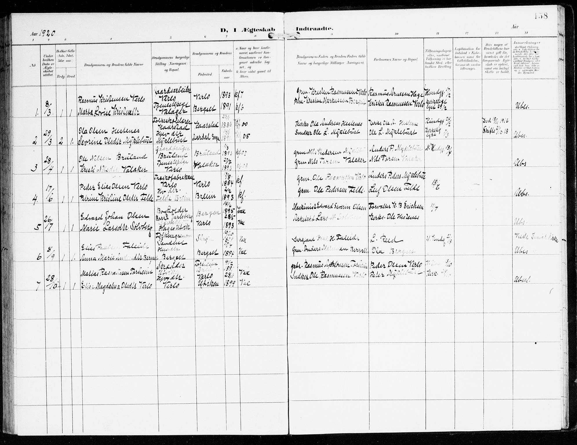 Innvik sokneprestembete, AV/SAB-A-80501: Parish register (official) no. D 2, 1900-1921, p. 158