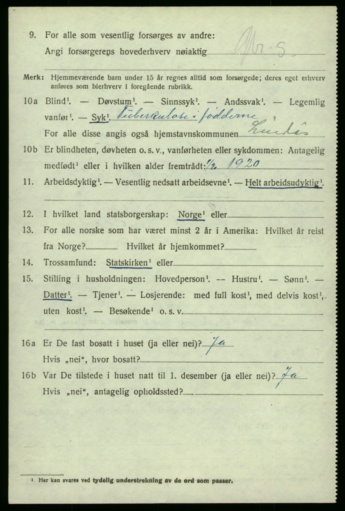 SAB, 1920 census for Lindås, 1920, p. 8990