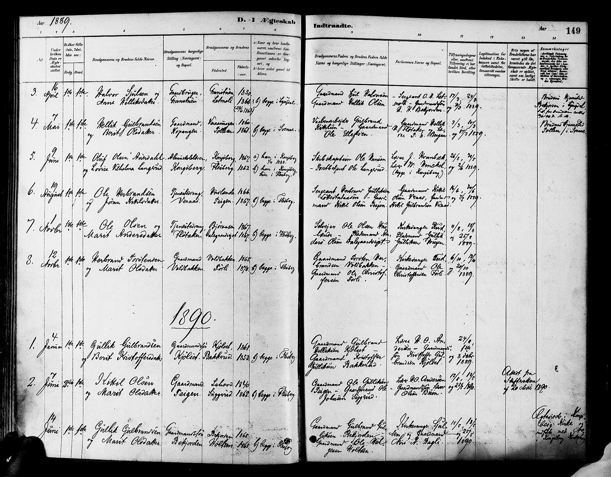 Flesberg kirkebøker, AV/SAKO-A-18/F/Fa/L0008: Parish register (official) no. I 8, 1879-1899, p. 149
