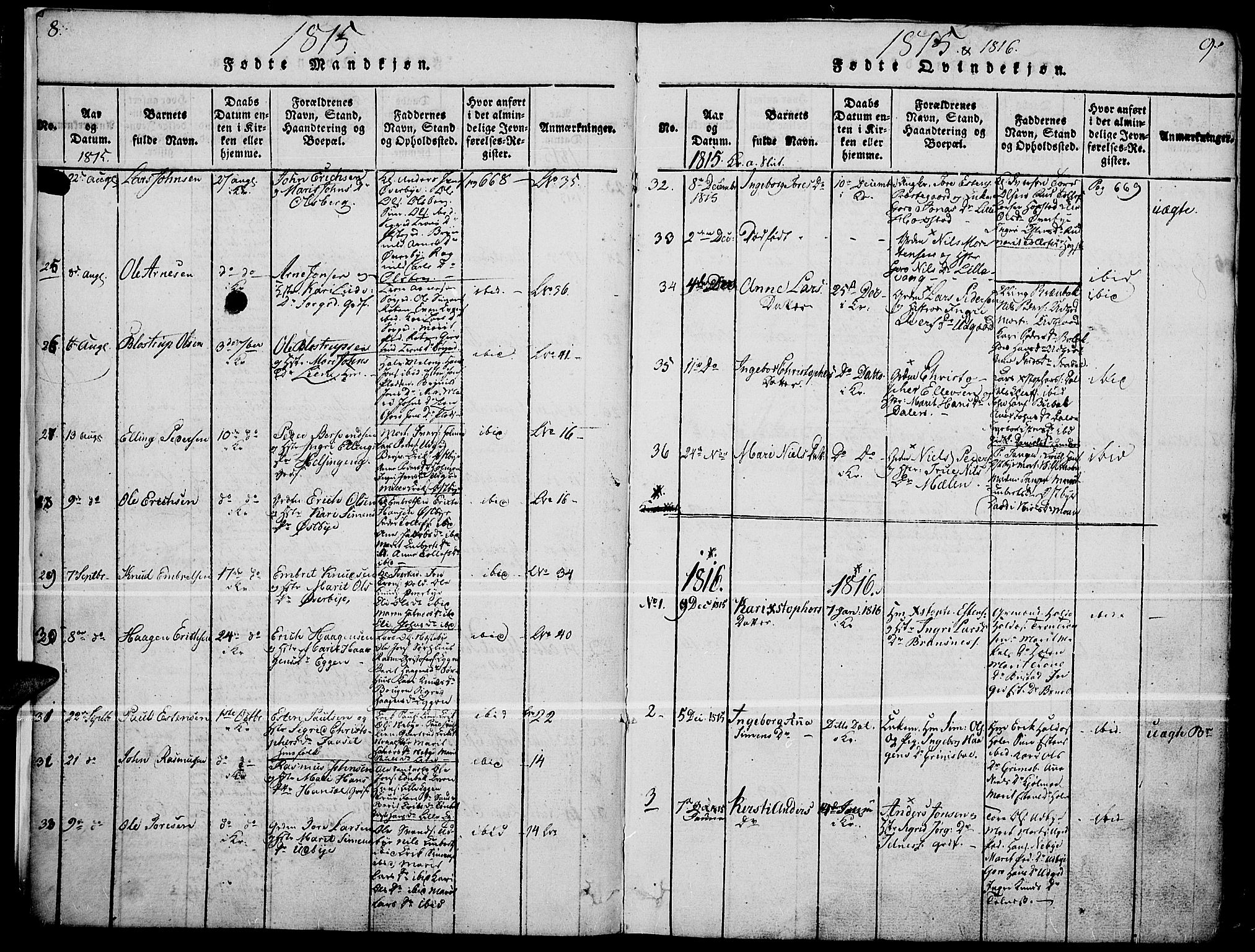 Tynset prestekontor, SAH/PREST-058/H/Ha/Haa/L0018: Parish register (official) no. 18, 1815-1829, p. 8-9