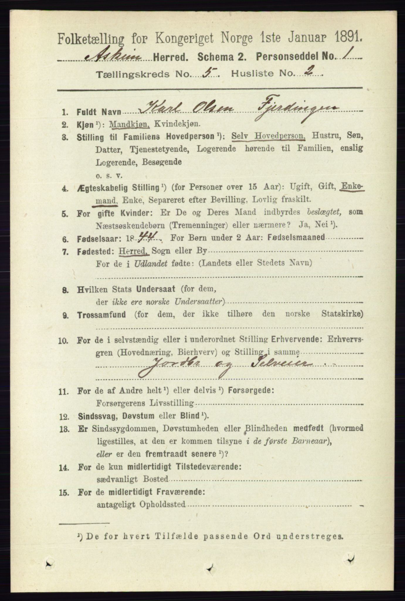 RA, 1891 census for 0124 Askim, 1891, p. 611