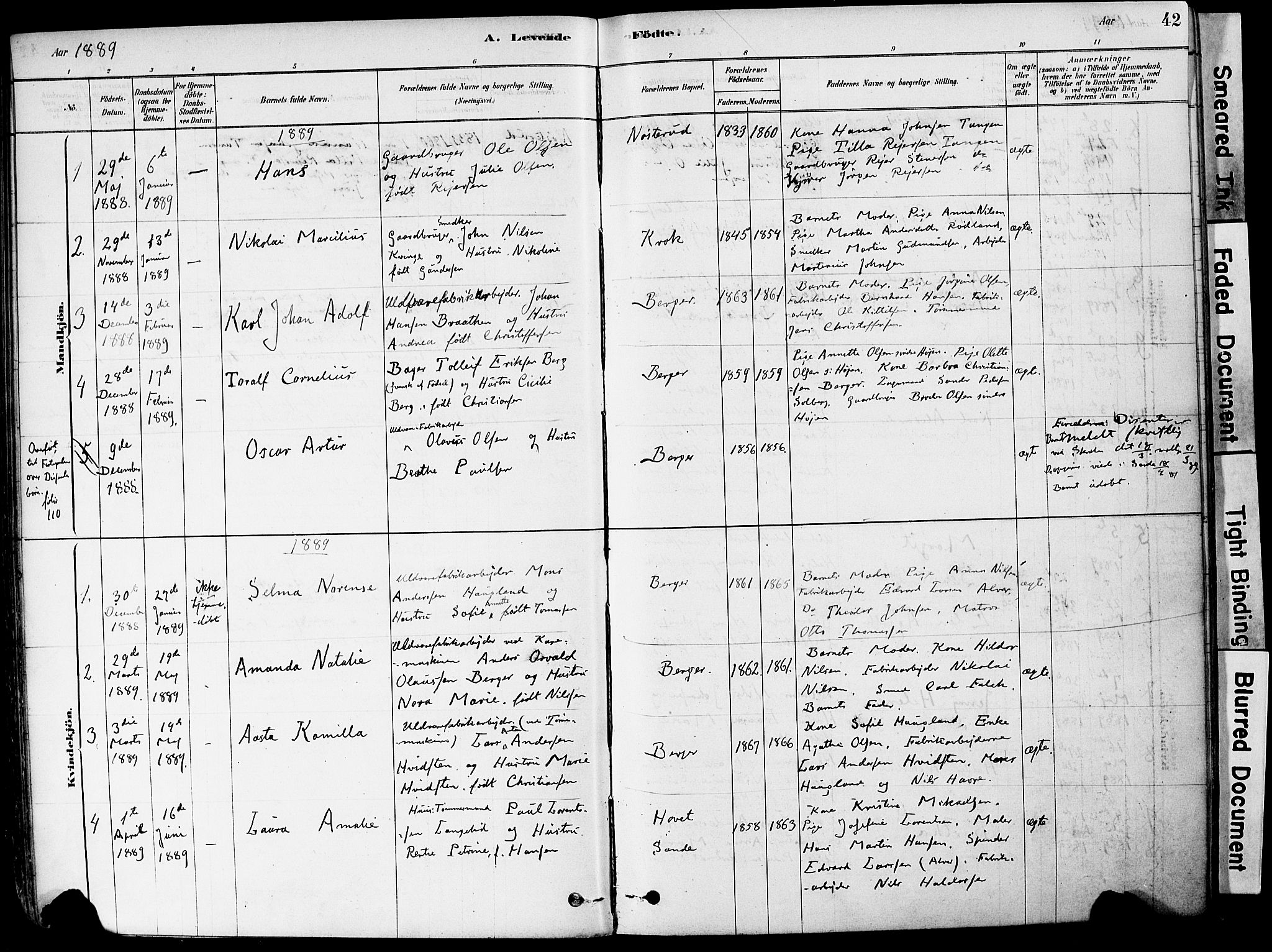 Strømm kirkebøker, AV/SAKO-A-322/F/Fa/L0004: Parish register (official) no. I 4, 1878-1899, p. 42