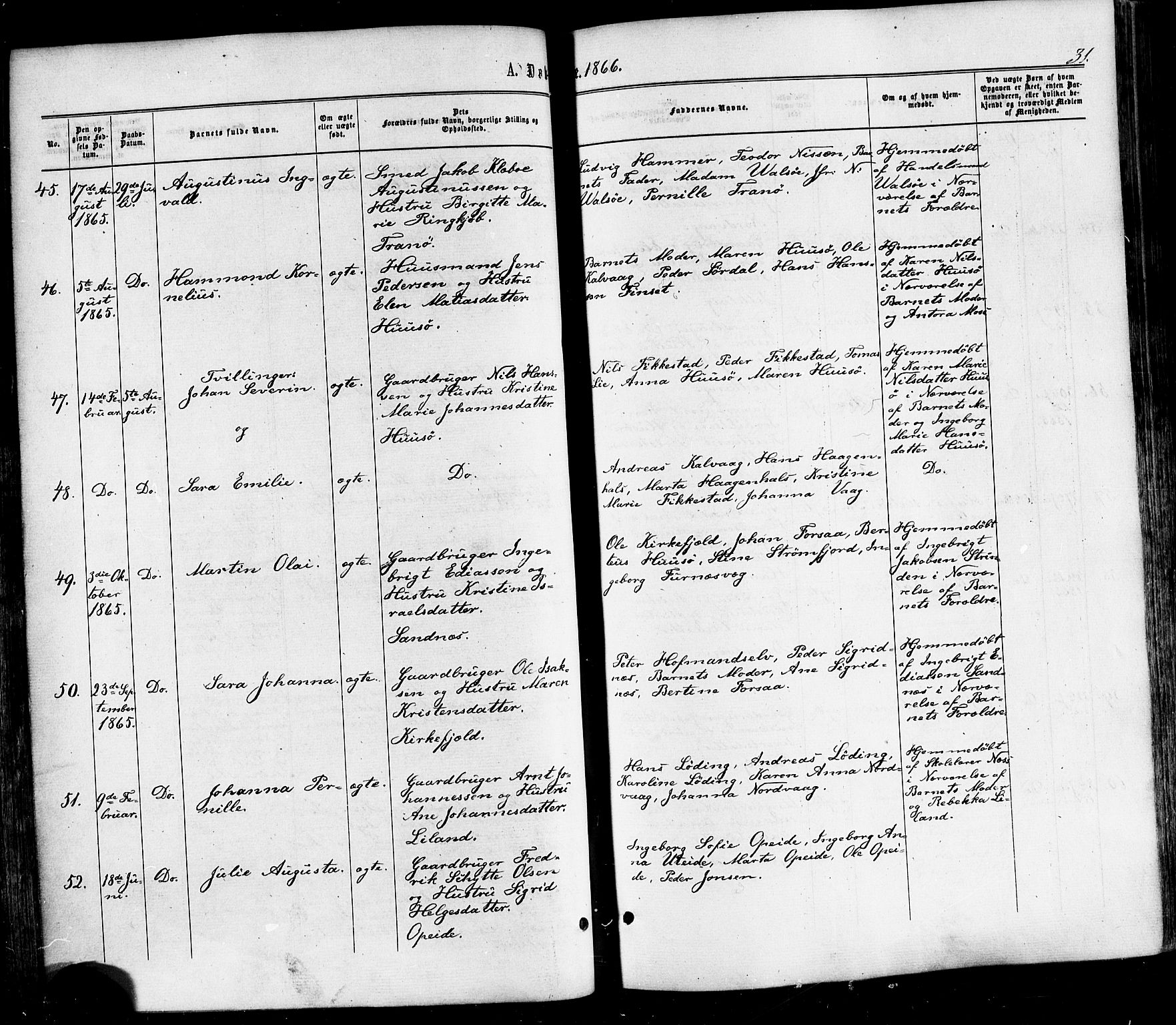 Ministerialprotokoller, klokkerbøker og fødselsregistre - Nordland, AV/SAT-A-1459/859/L0845: Parish register (official) no. 859A05, 1863-1877, p. 31