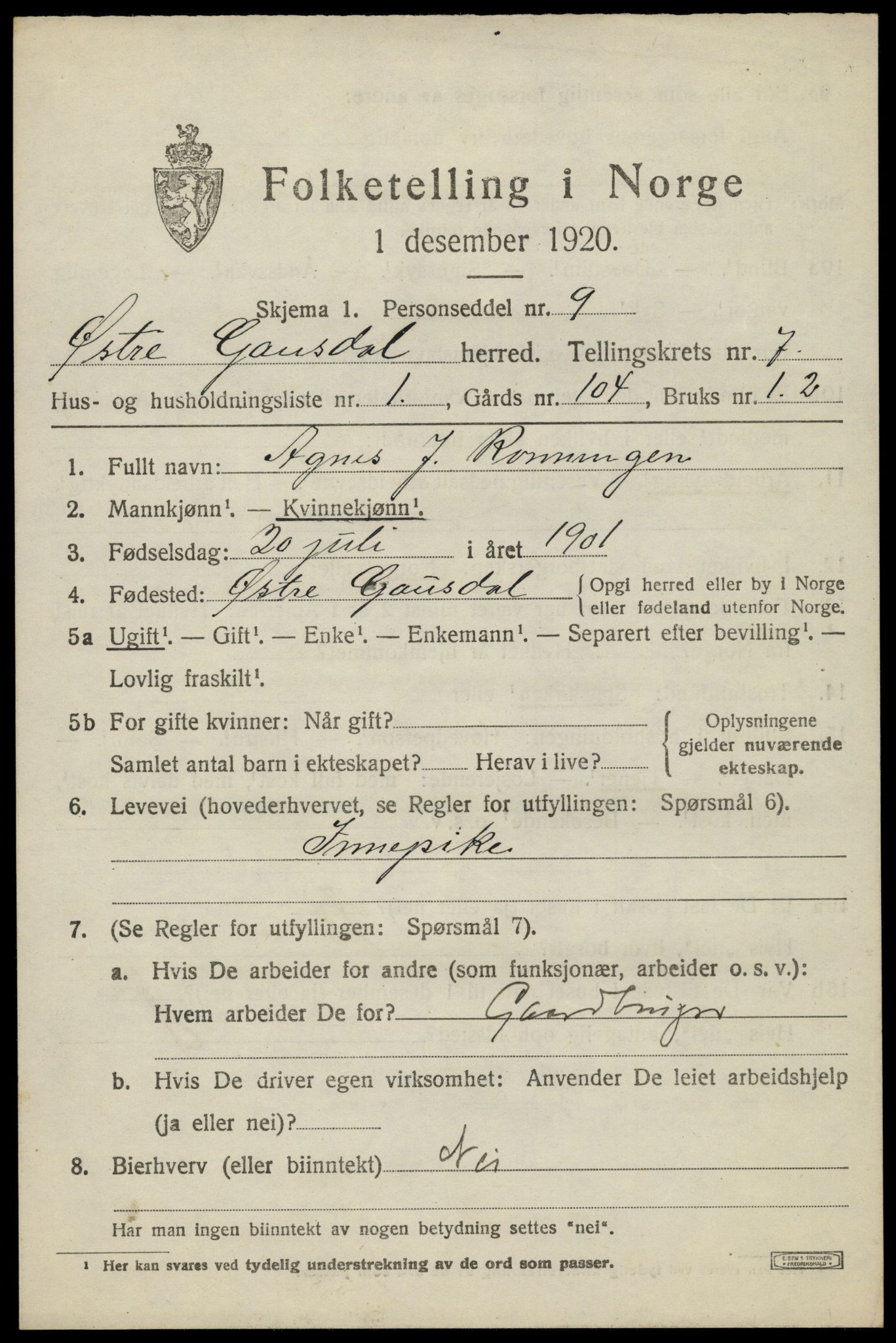 SAH, 1920 census for Østre Gausdal, 1920, p. 3864