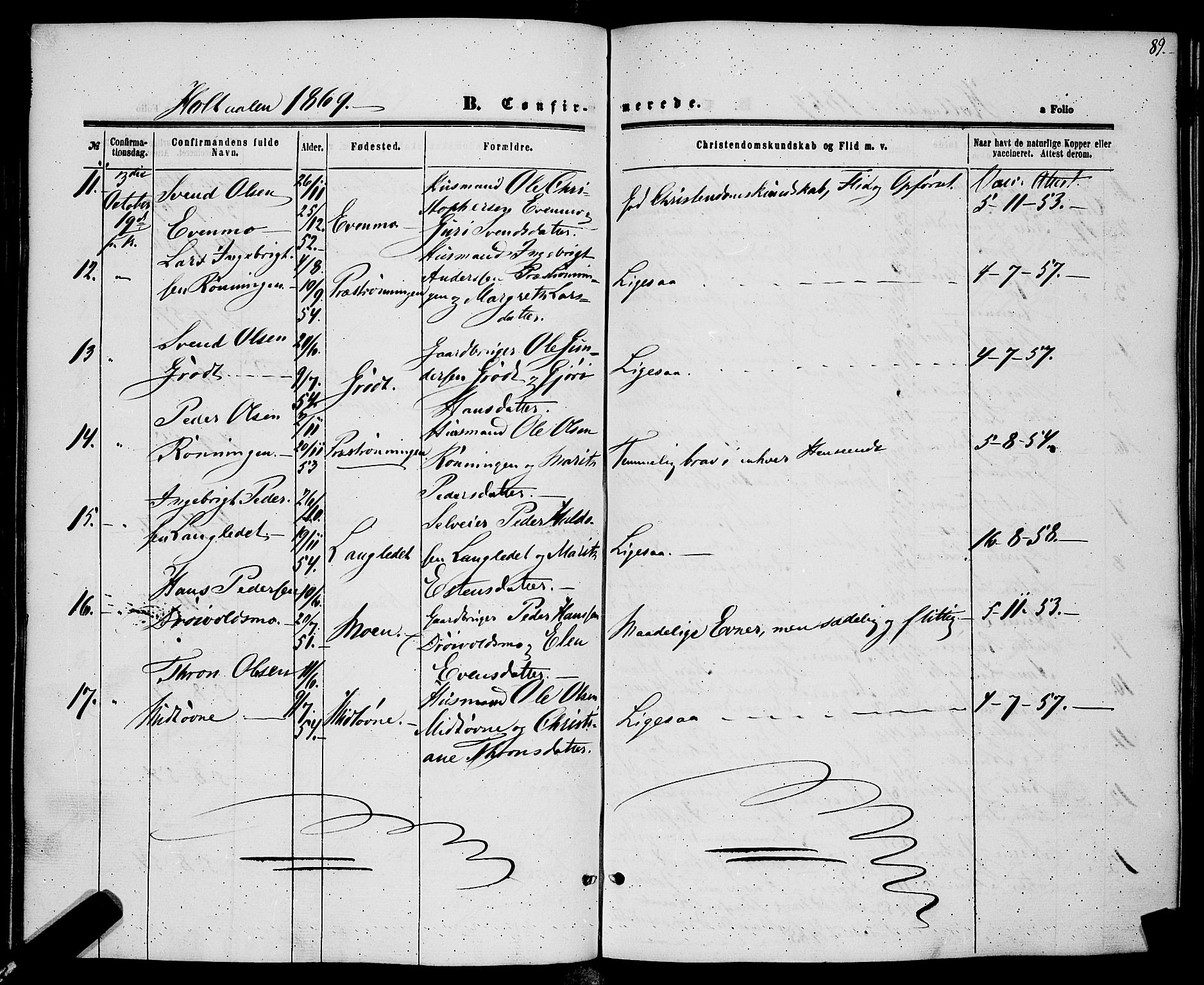 Ministerialprotokoller, klokkerbøker og fødselsregistre - Sør-Trøndelag, SAT/A-1456/685/L0966: Parish register (official) no. 685A07 /1, 1860-1869, p. 89