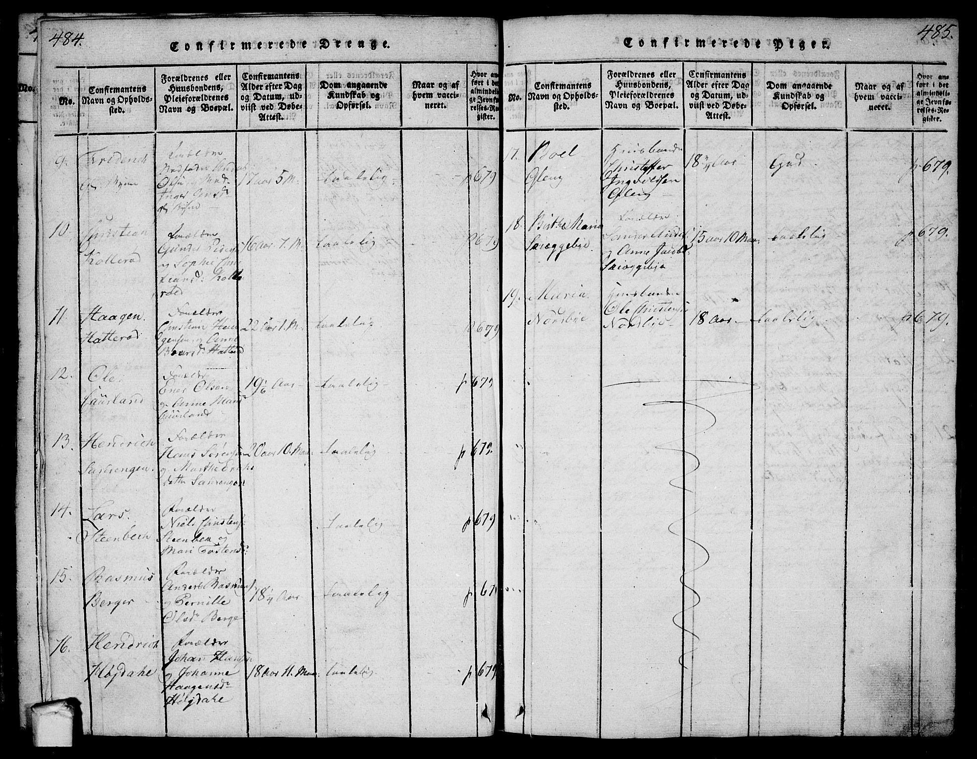 Tune prestekontor Kirkebøker, SAO/A-2007/F/Fa/L0005: Parish register (official) no. 5, 1815-1823, p. 484-485