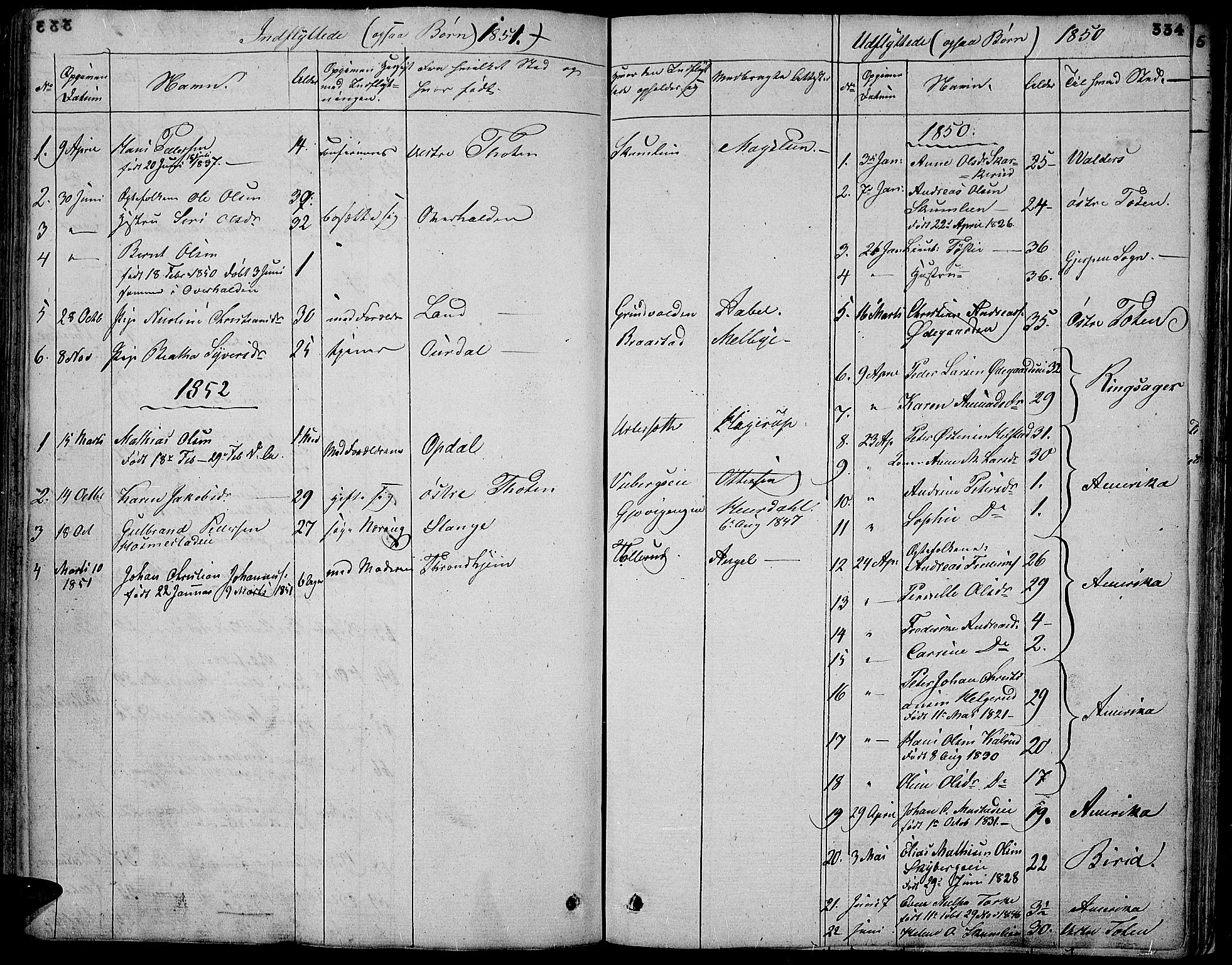 Vardal prestekontor, SAH/PREST-100/H/Ha/Hab/L0004: Parish register (copy) no. 4, 1831-1853, p. 334