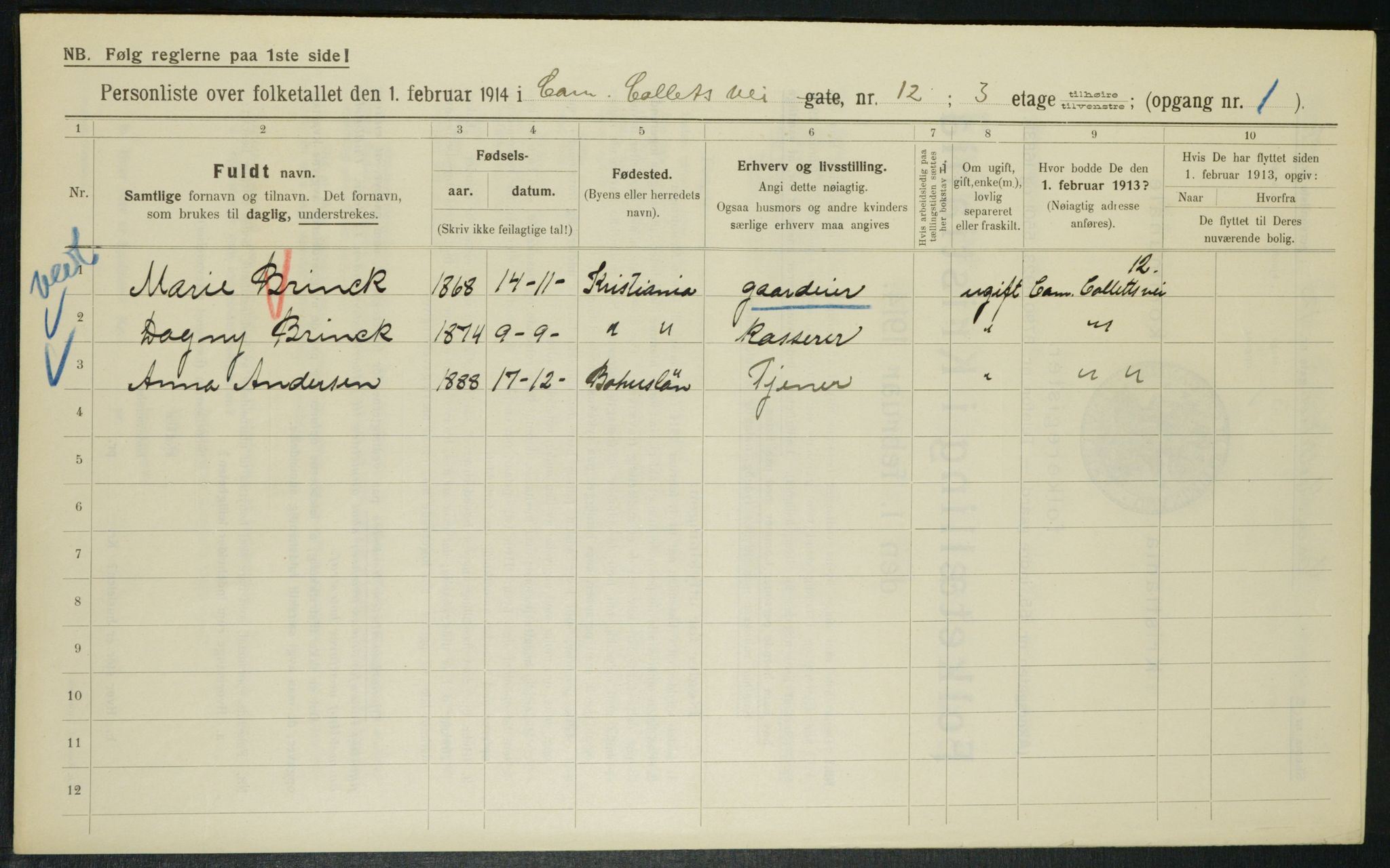 OBA, Municipal Census 1914 for Kristiania, 1914, p. 11906